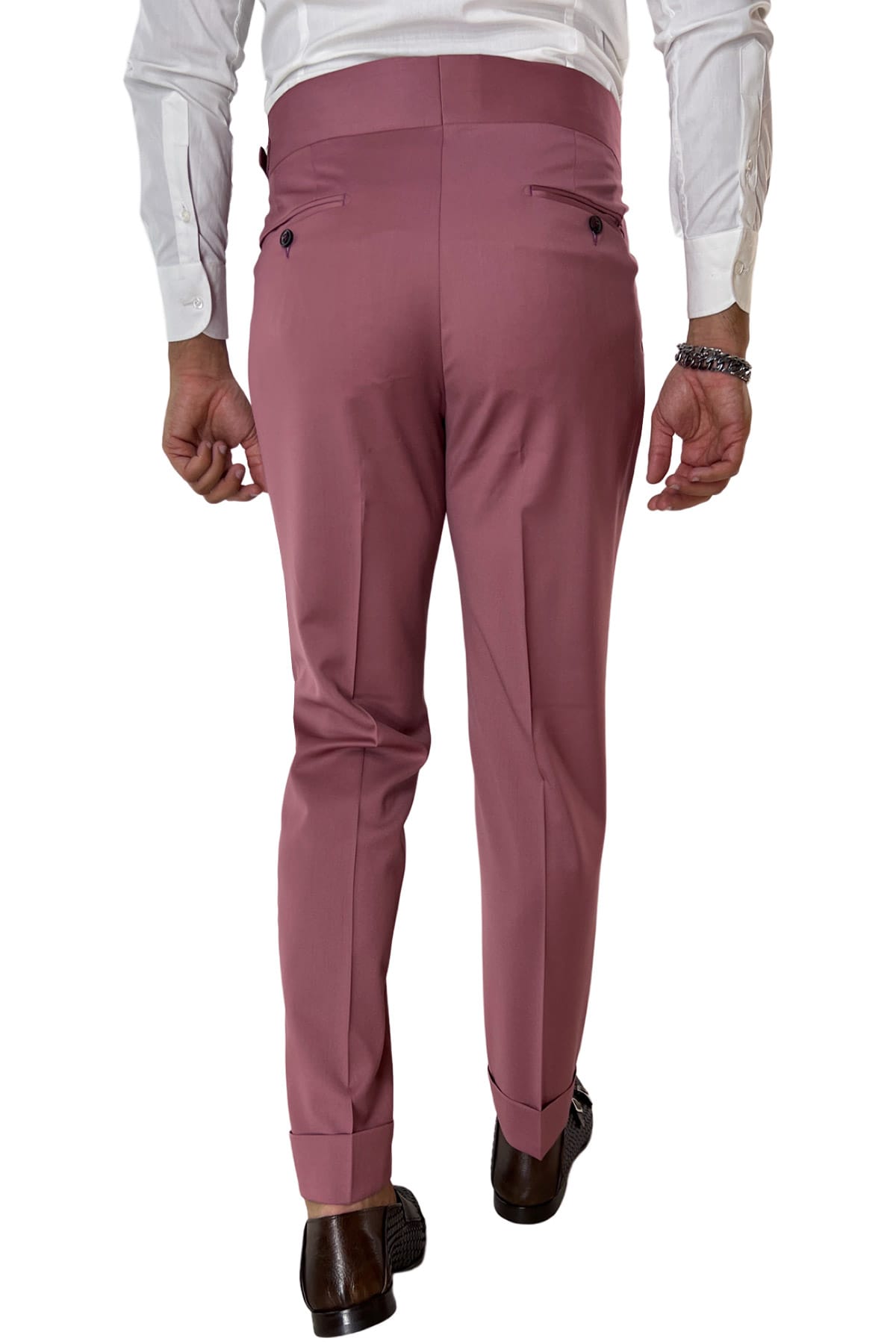 Pantalone uomo cipolla vita alta modello biforcato in fresco lana super 130's