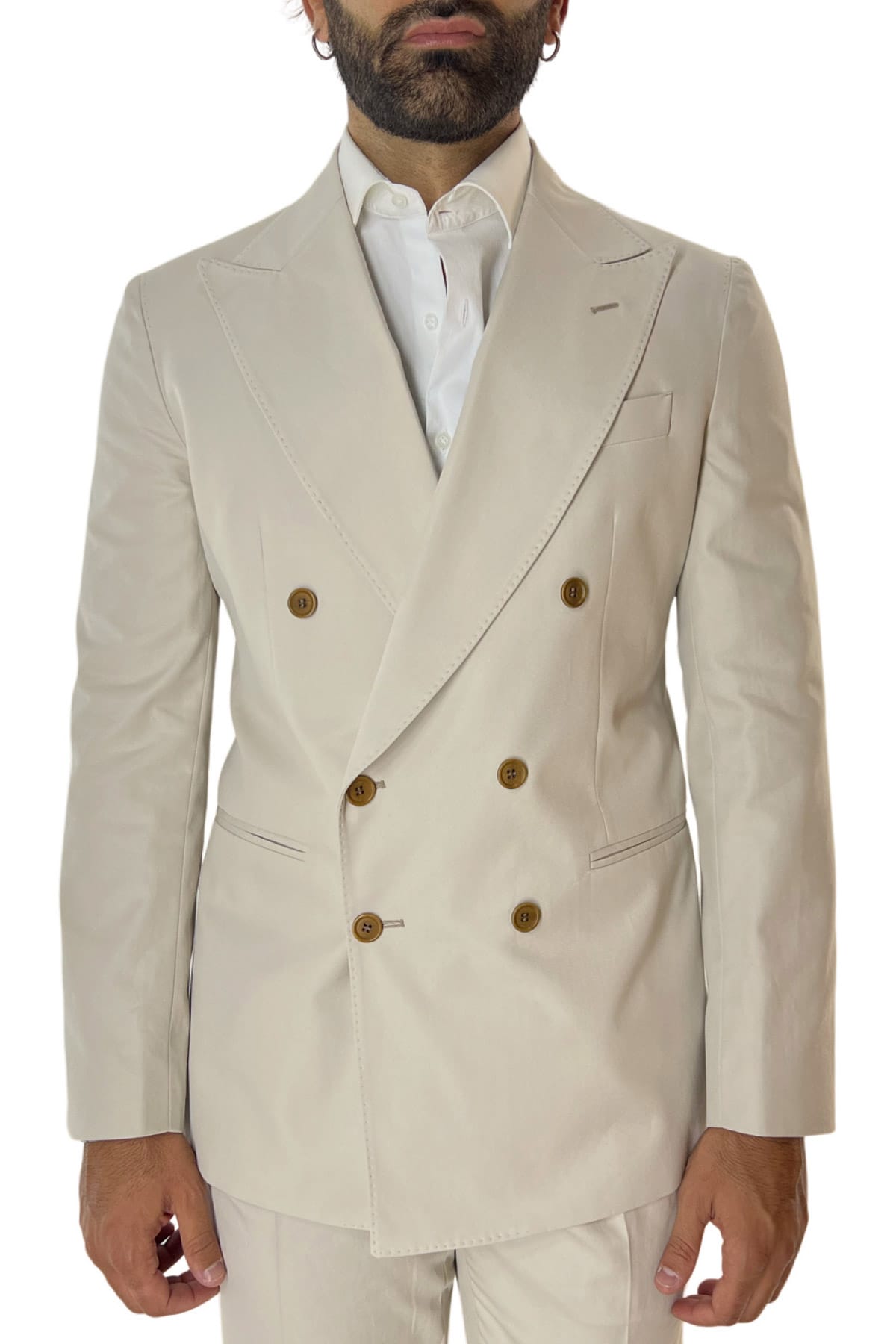 Giacca uomo doppiopetto beige rever a lancia larga in cotone 100% Holland & Sherry