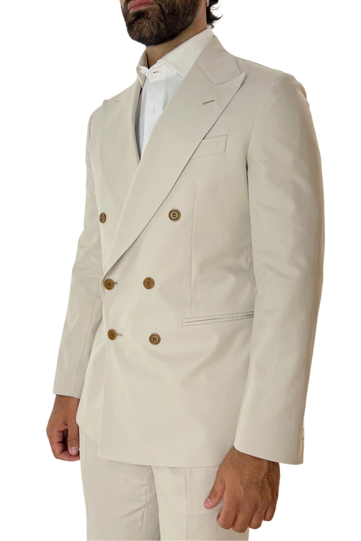 Giacca uomo doppiopetto beige rever a lancia larga in cotone 100% Holland & Sherry