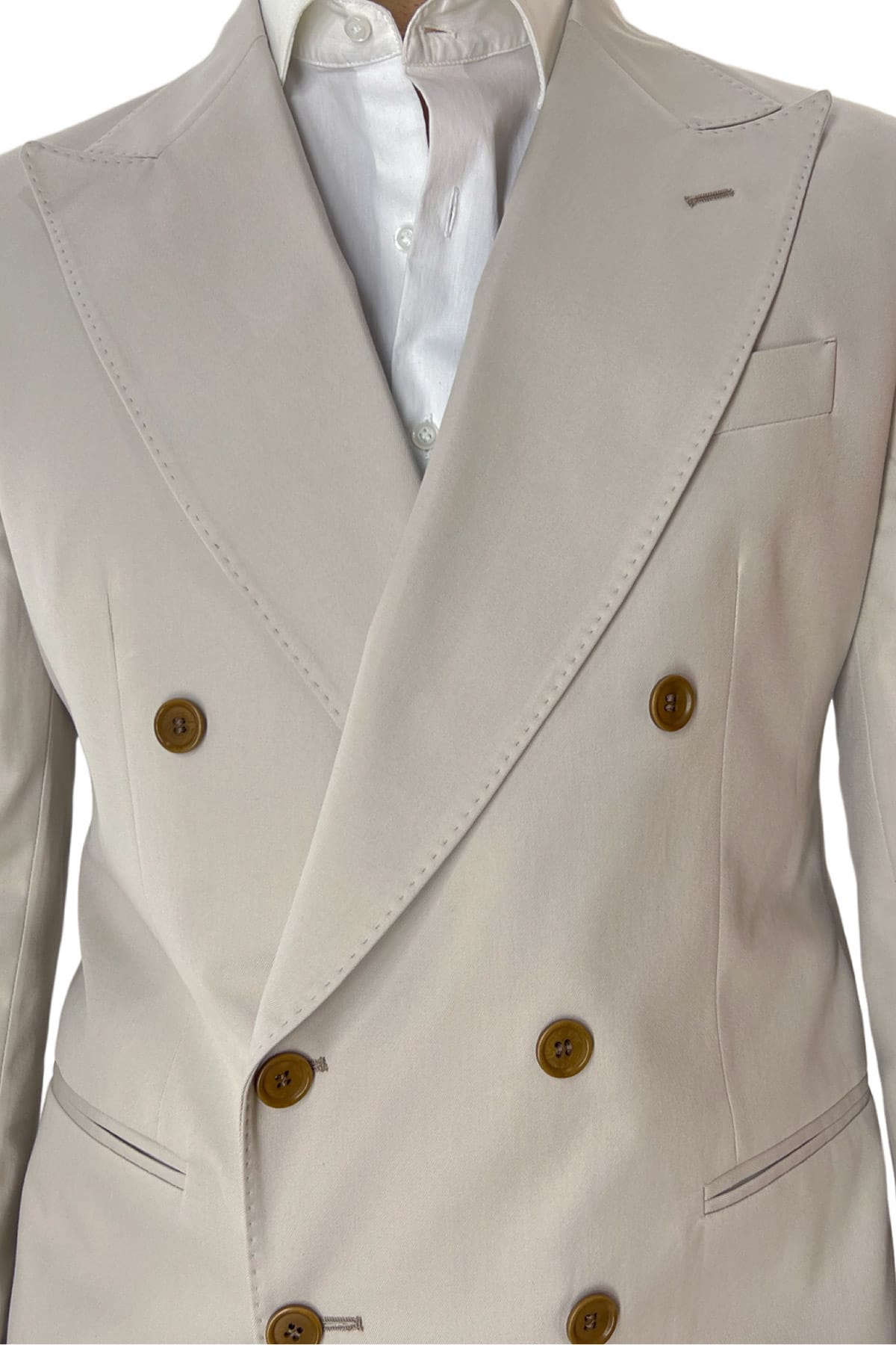 Giacca uomo doppiopetto beige rever a lancia larga in cotone 100% Holland & Sherry