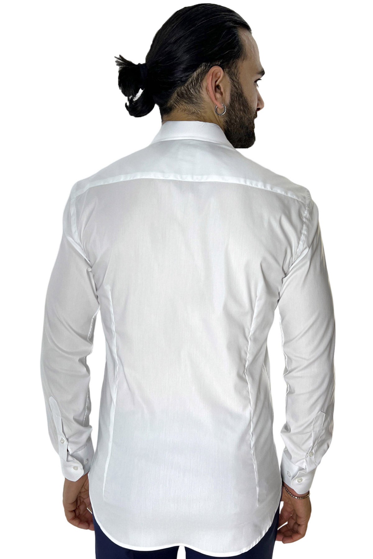 Camicia Uomo slim fit cotone Elastico Collo semi francese tinta unita sartoriale