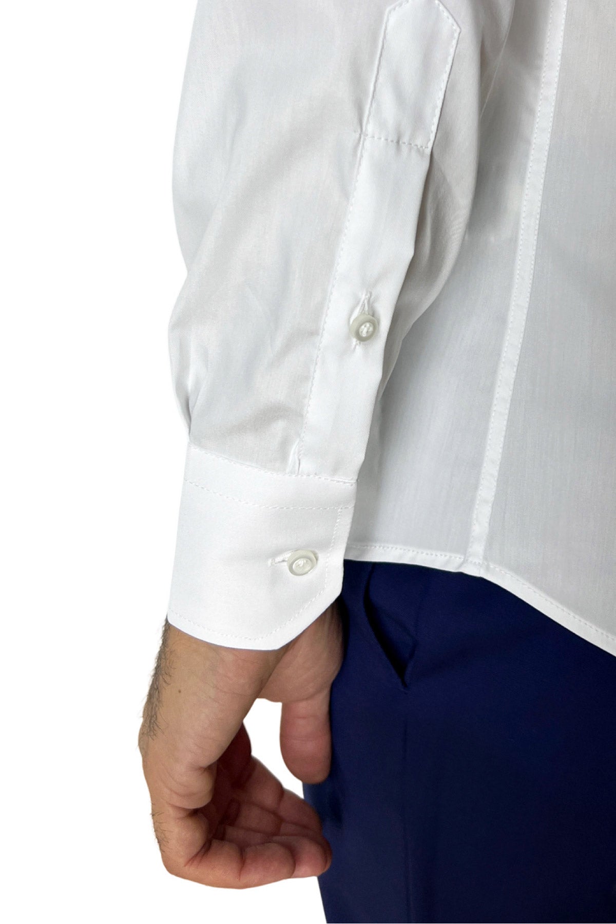Camicia Uomo slim fit cotone Elastico Collo semi francese tinta unita sartoriale