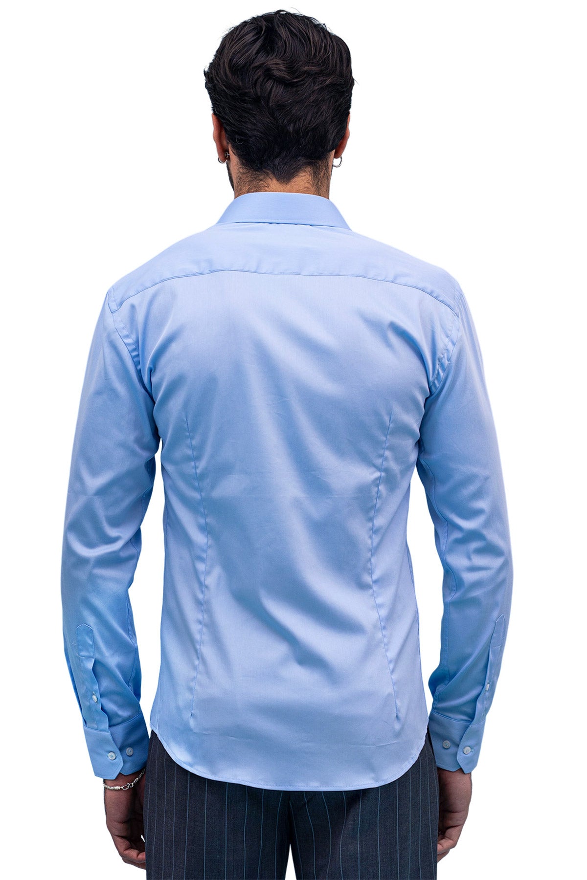 Camicia Uomo slim fit cotone Elastico Collo semi francese tinta unita sartoriale