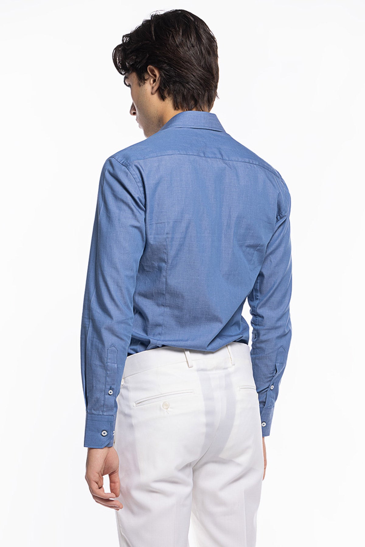 Camicia Uomo slim fit in cotone 100% denim chiaro Collo semi francese