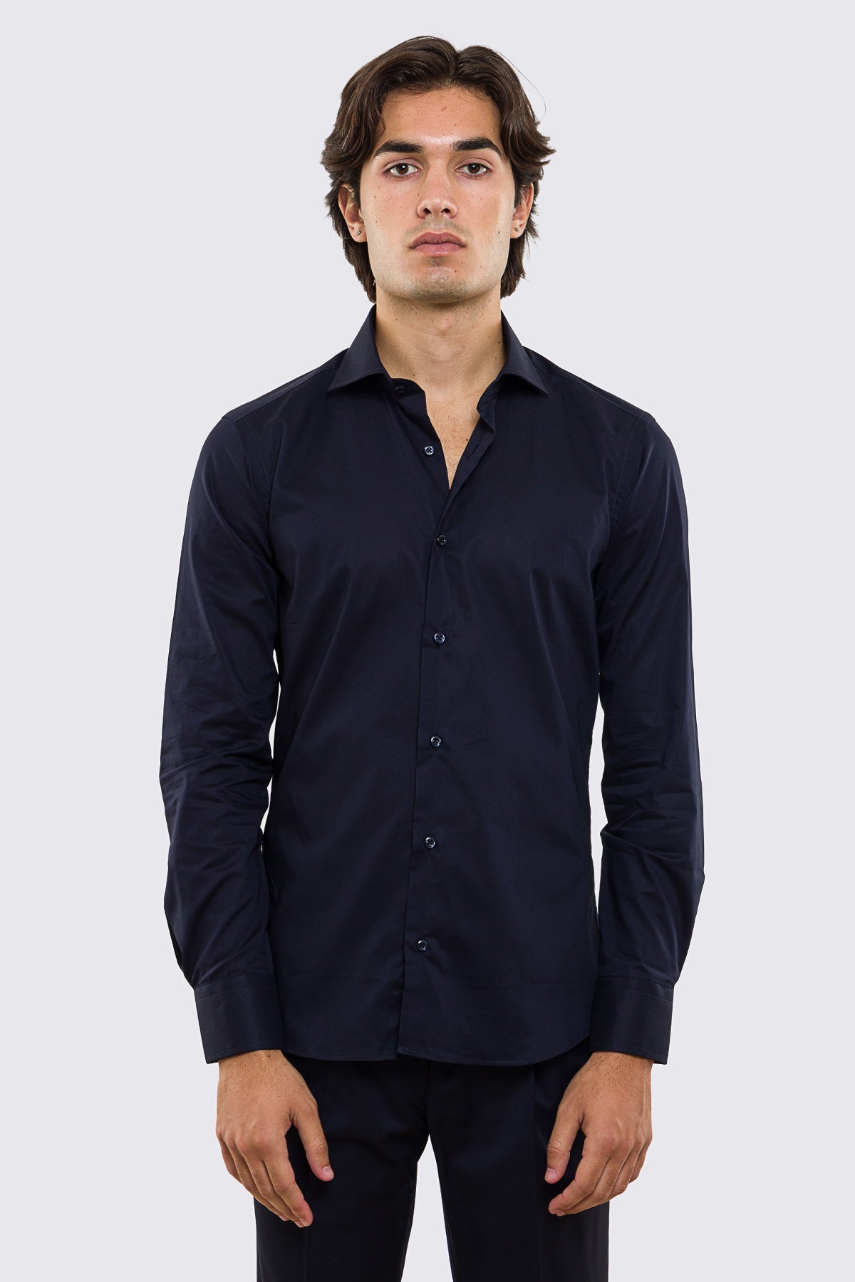 Camicia Uomo Slim fit 100% cotone morbido Collo semi francese tinta unita