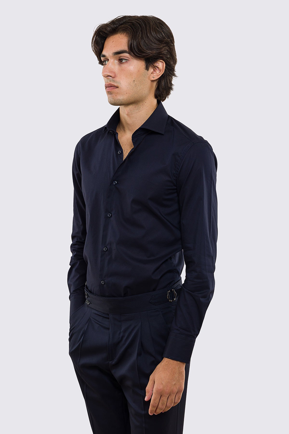Camicia Uomo Slim fit 100% cotone morbido Collo semi francese tinta unita