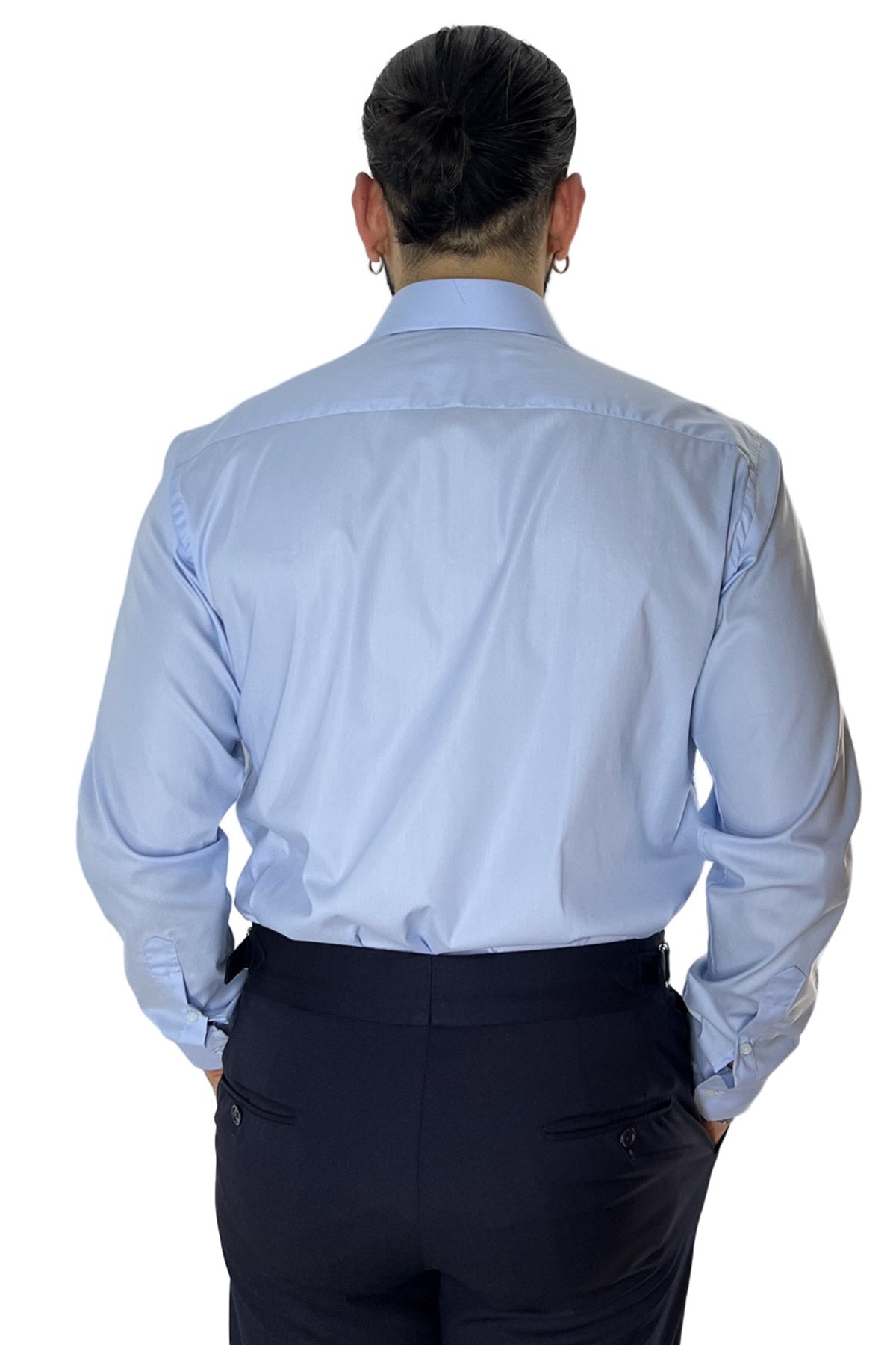 Camicia Uomo Regular fit cotone elastico Collo semi francese tinta unita made in italy