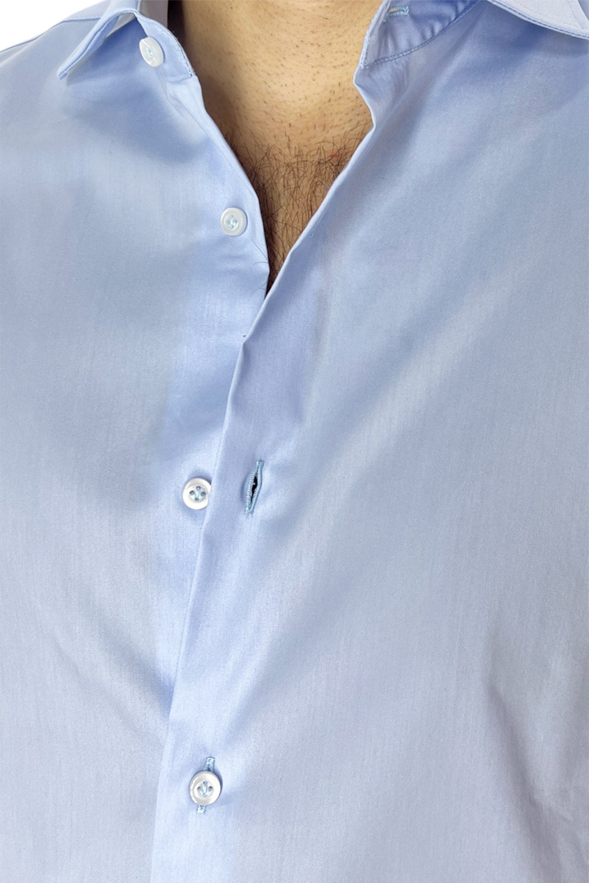 Camicia Uomo Regular fit cotone elastico Collo semi francese tinta unita made in italy