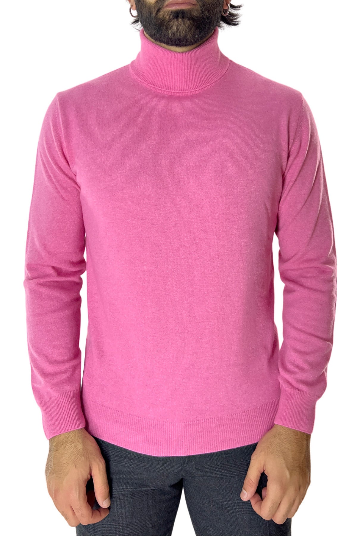 Maglione uomo Collo Alto fragola in misto cashmere slim fit made in italy