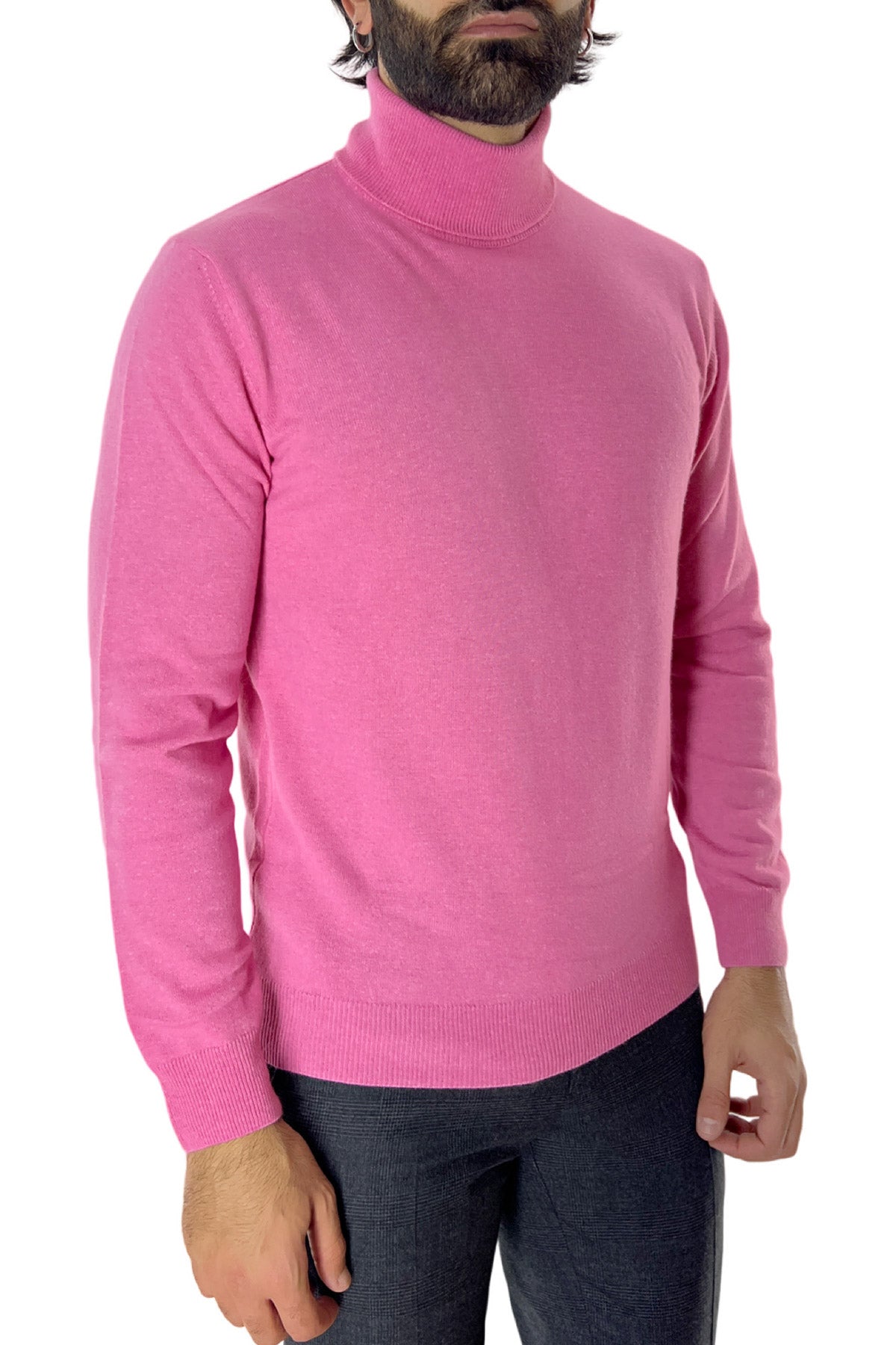 Maglione uomo Collo Alto fragola in misto cashmere slim fit made in italy