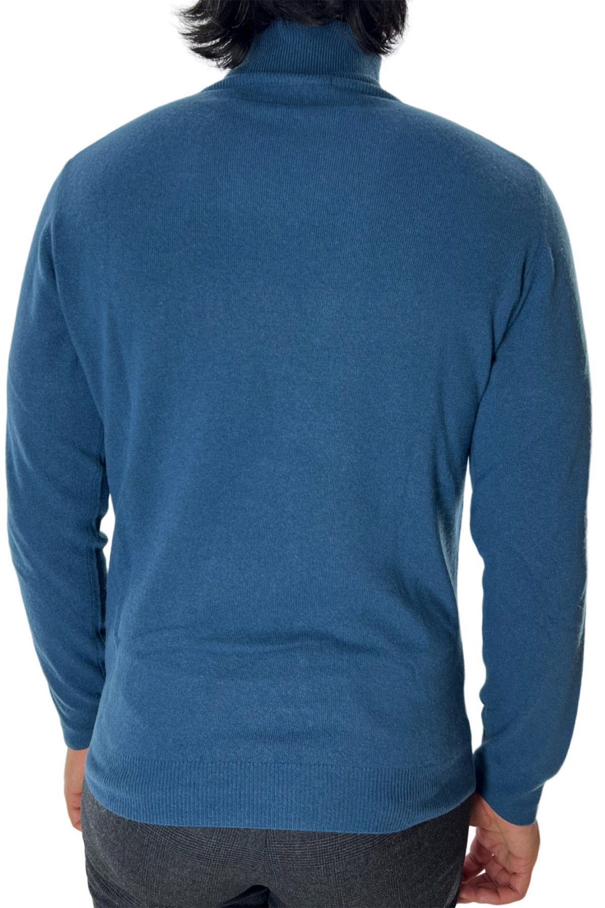 Maglione uomo Collo Alto petrolio in misto cashmere slim fit made in italy