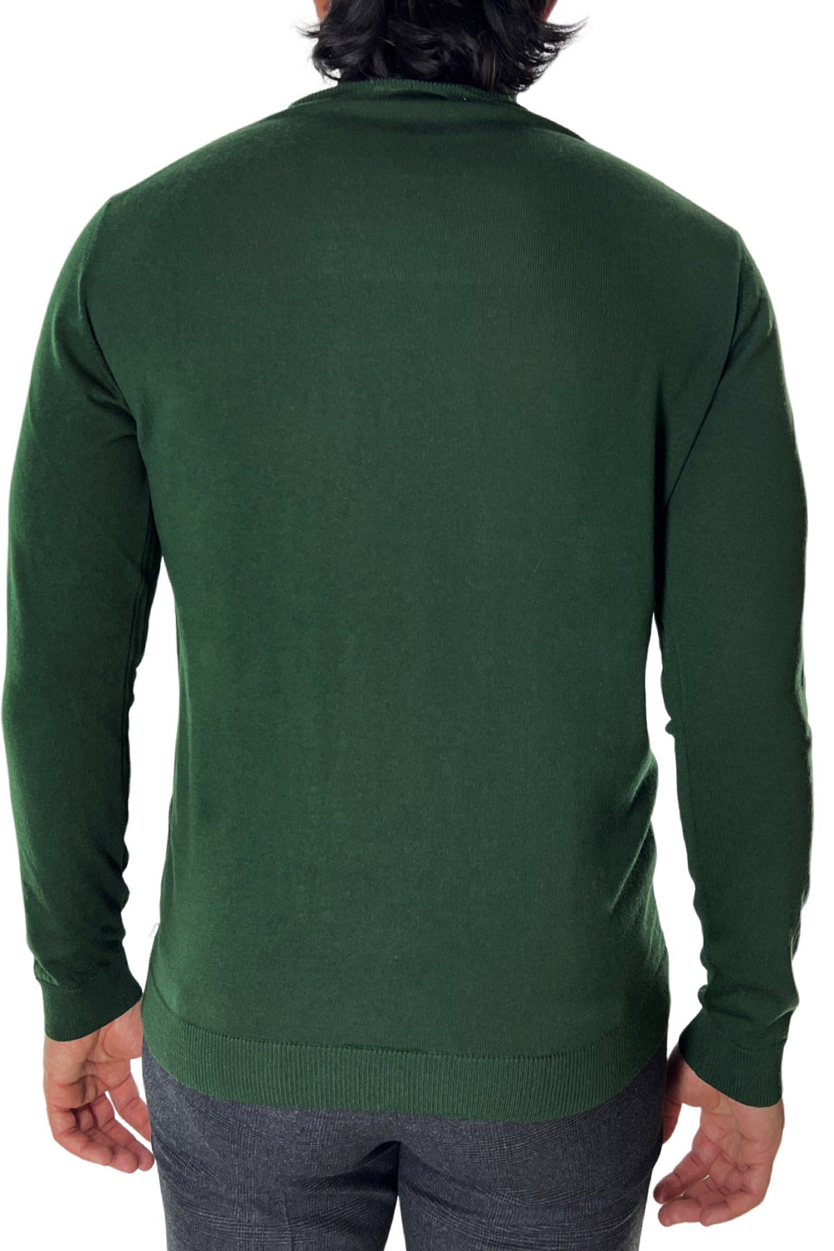 Maglione collo alto uomo verde bottiglia in lana merinos slim fit made in italy tinta unita