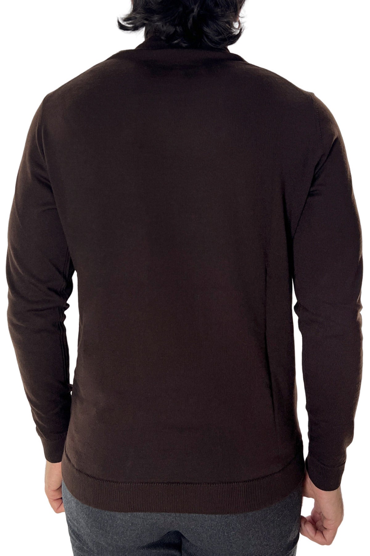 Maglione collo alto uomo moro in lana merinos slim fit made in italy tinta unita