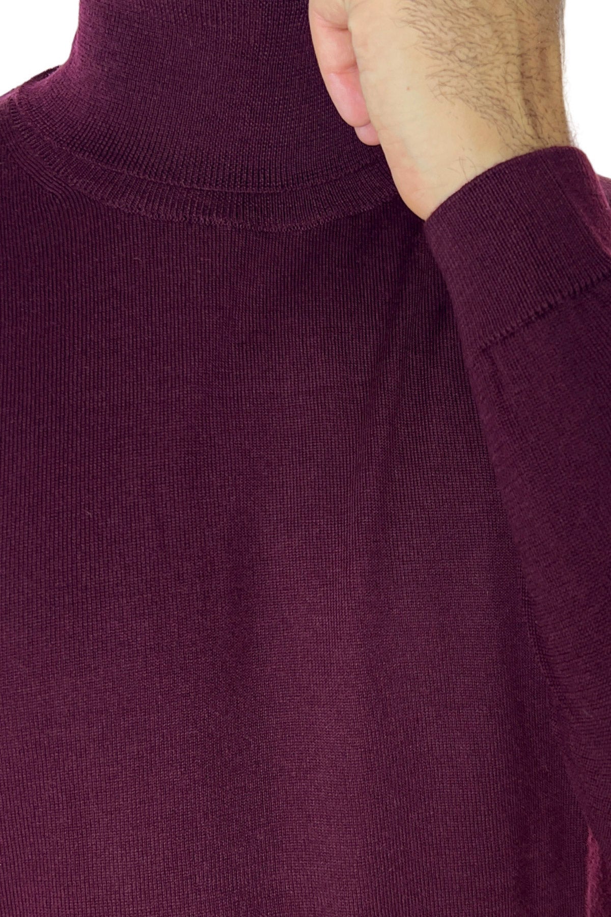 Maglione collo alto uomo bordeaux in lana merinos slim fit made in italy tinta unita