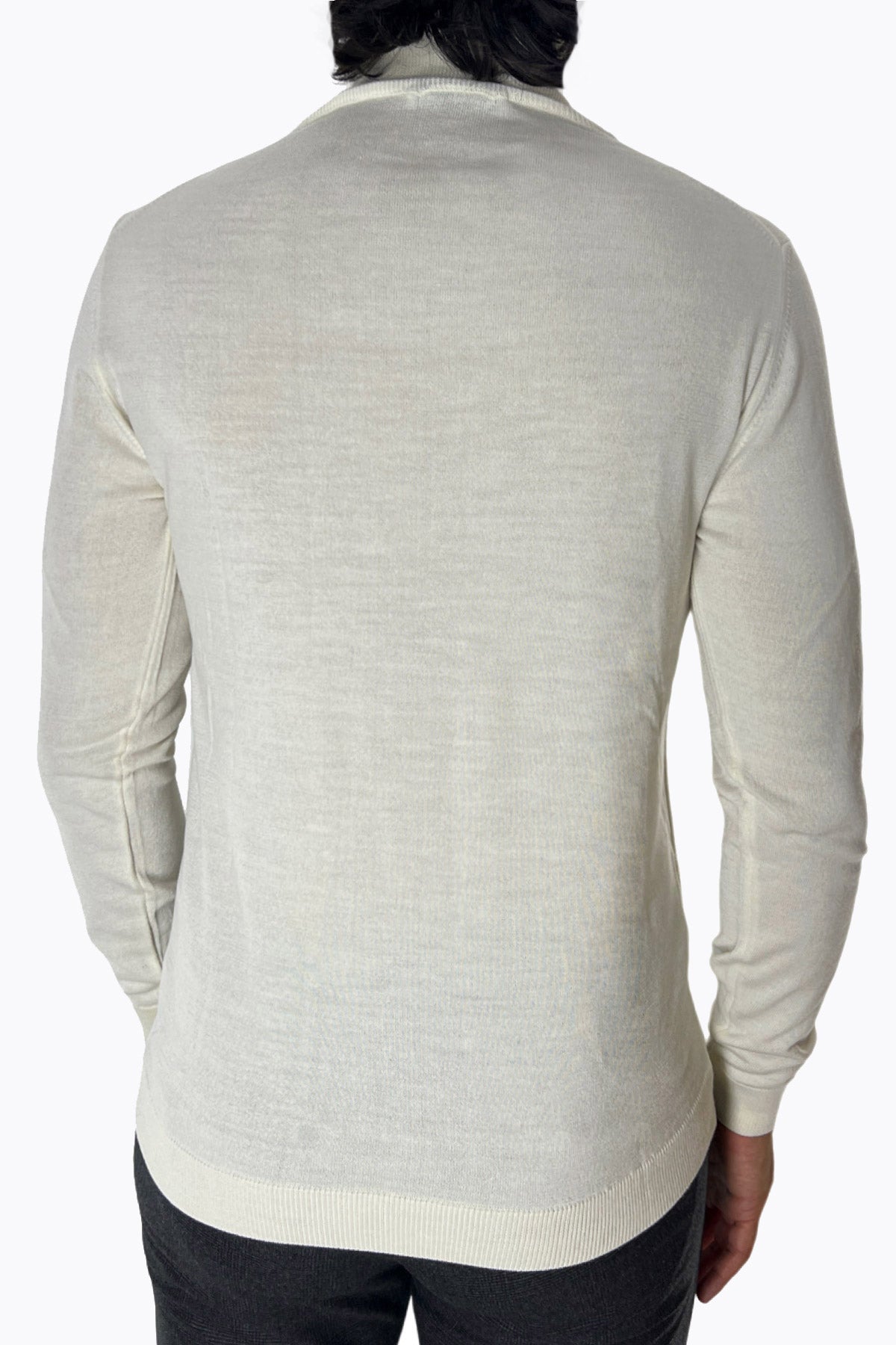 Maglione collo alto uomo panna in lana merinos slim fit made in italy tinta unita