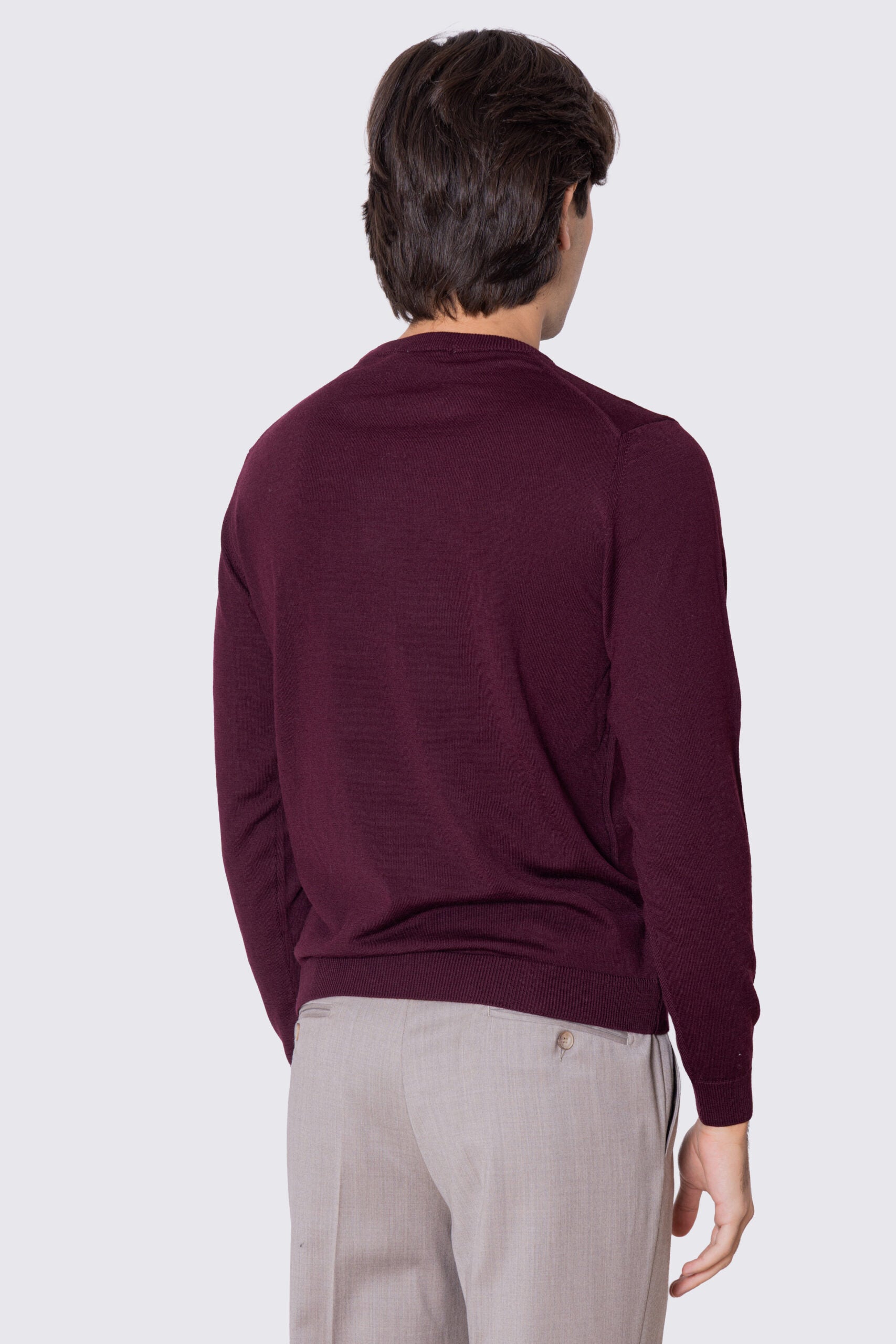 Maglioncino da uomo girocollo bordeaux in lana merinos slim fit made in italy tinta unita