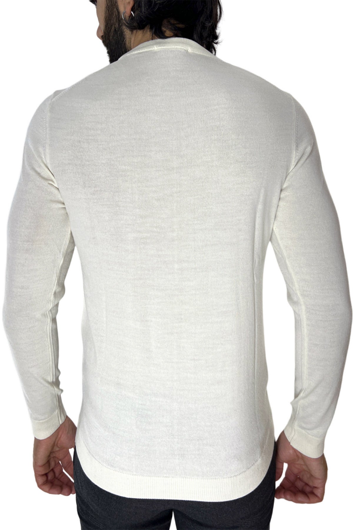 Maglioncino da uomo girocollo Bianco in lana merinos slim fit made in italy tinta unita