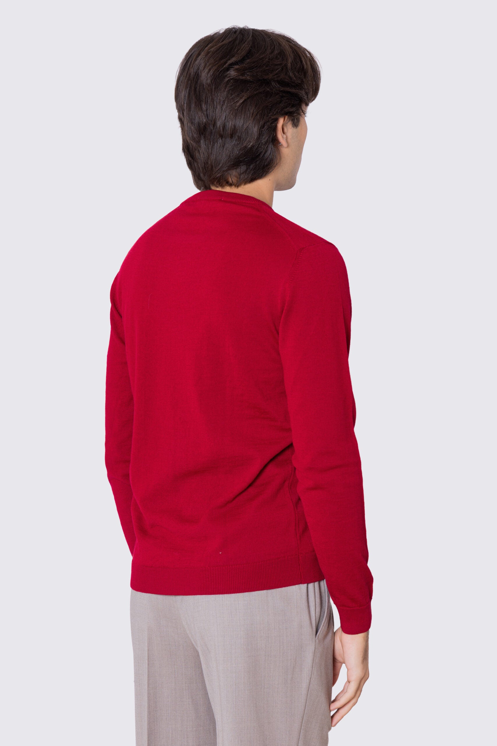 Maglioncino da uomo girocollo rosso in lana merinos slim fit made in italy tinta unita