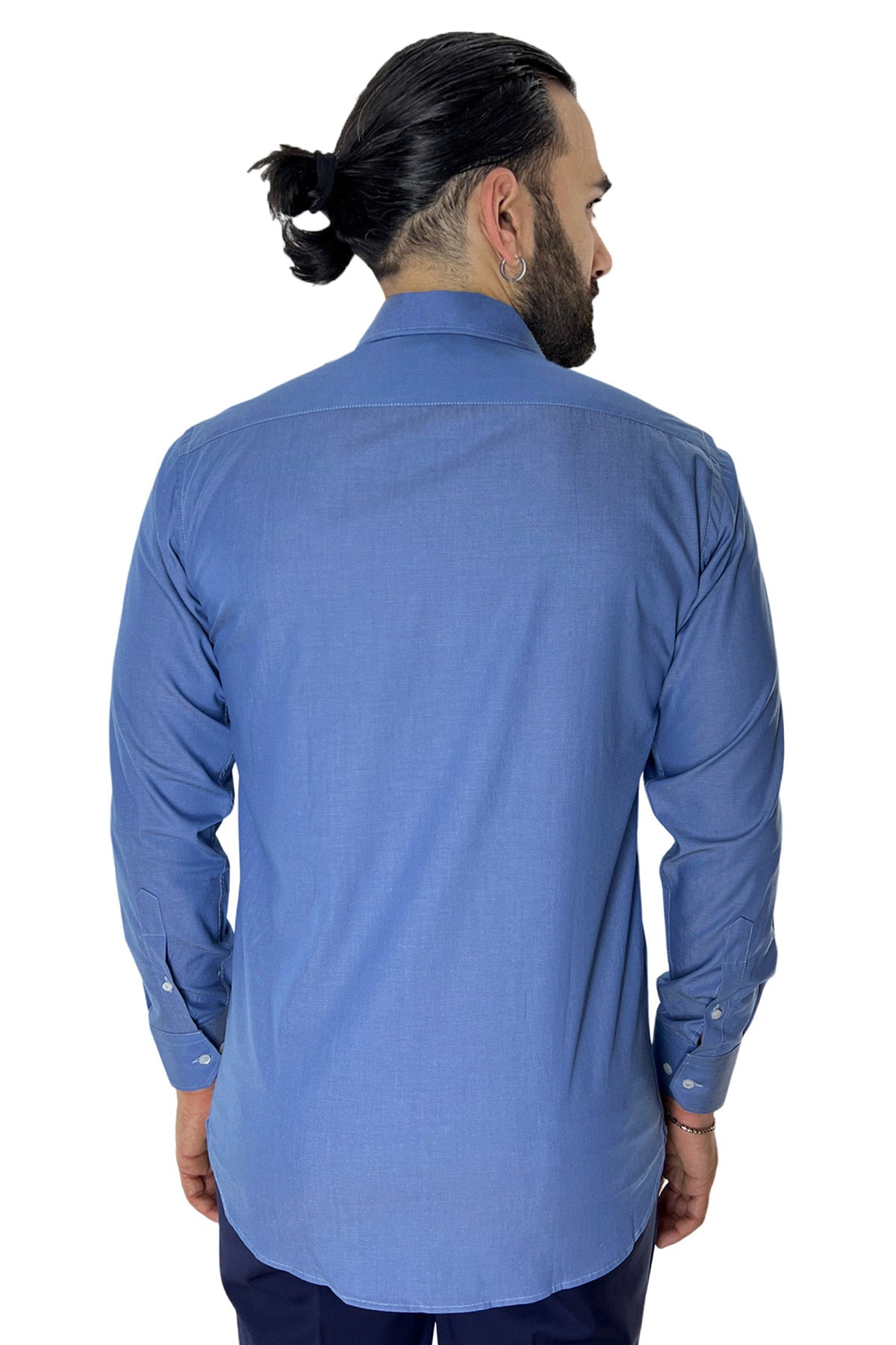 Camicia Uomo regular fit in cotone 100% denim chiaro Collo semi francese
