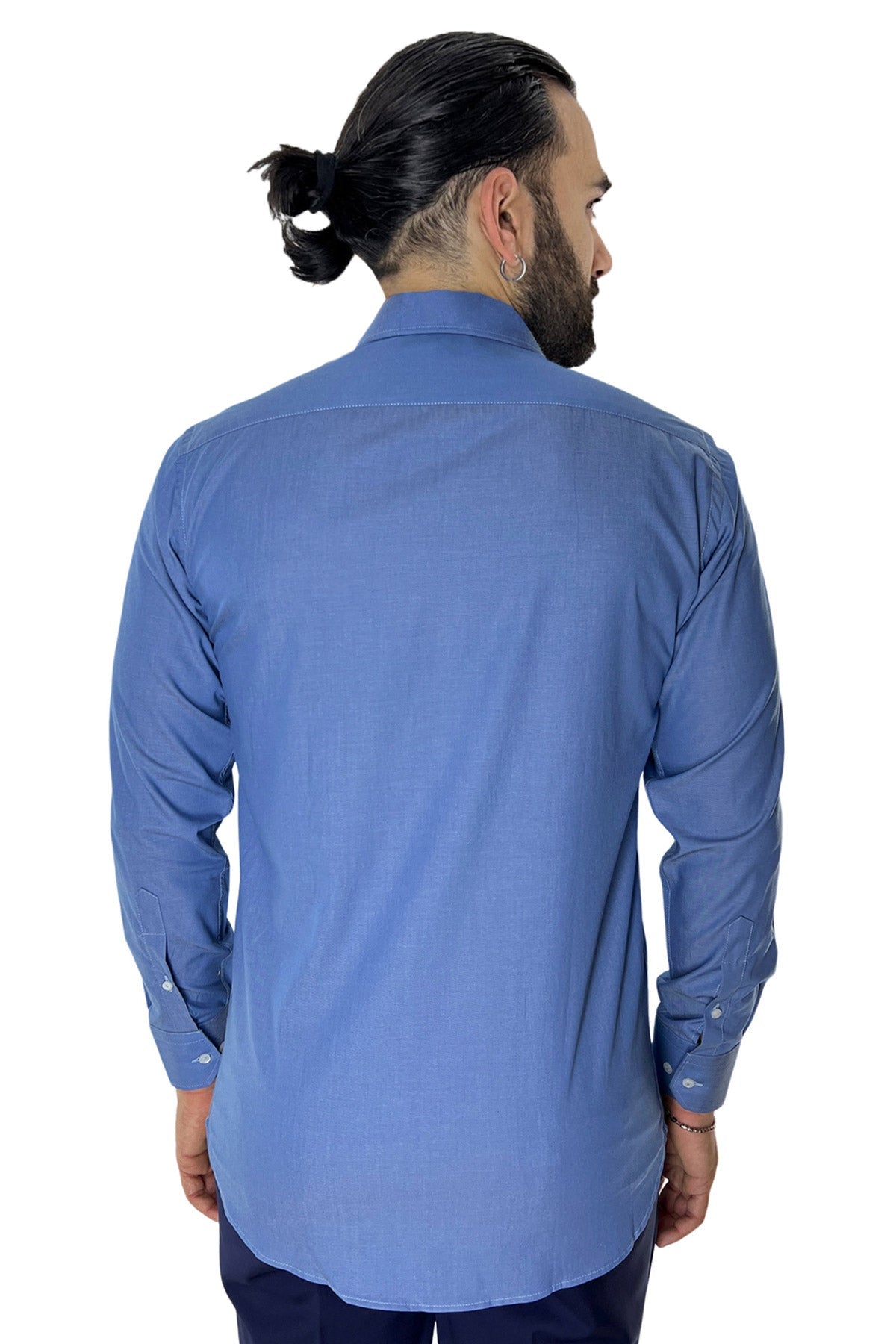 Camicia Uomo regular fit in cotone 100% denim chiaro Collo semi francese