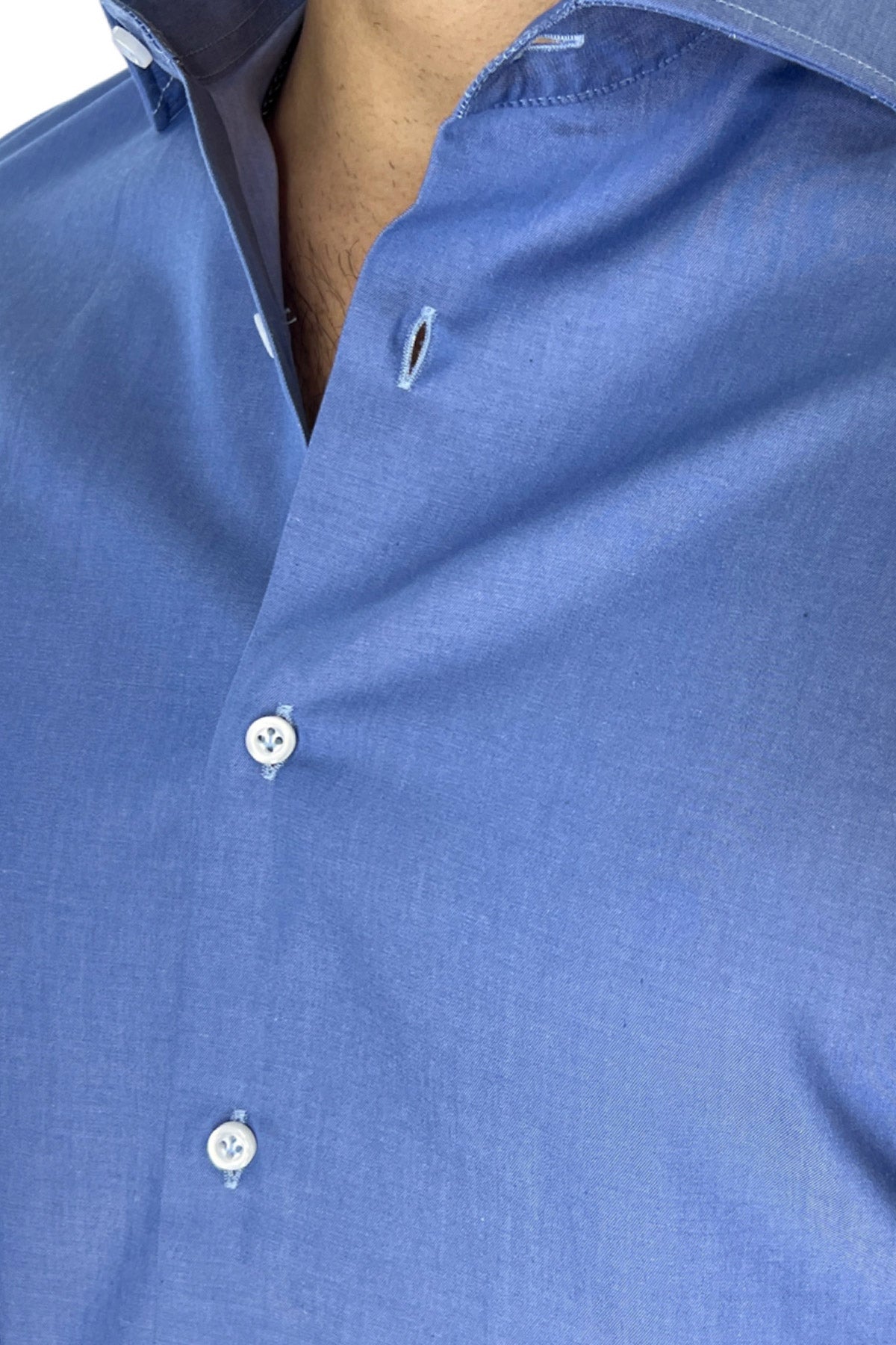 Camicia Uomo regular fit in cotone 100% denim chiaro Collo semi francese