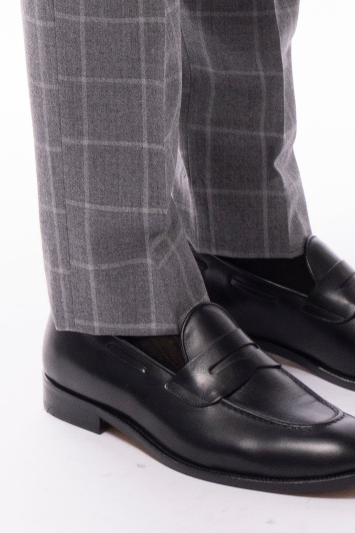 Pantalone uomo grigio a quadri in lana 100% tasca america orlo a mano