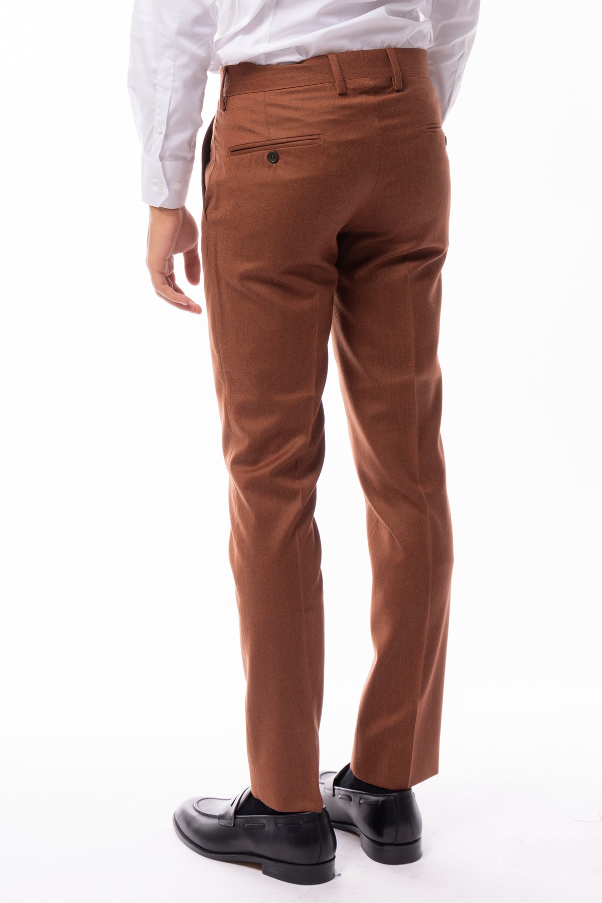 Pantalone uomo coccio in lana 100% tinta unita tasca america orlo a mano