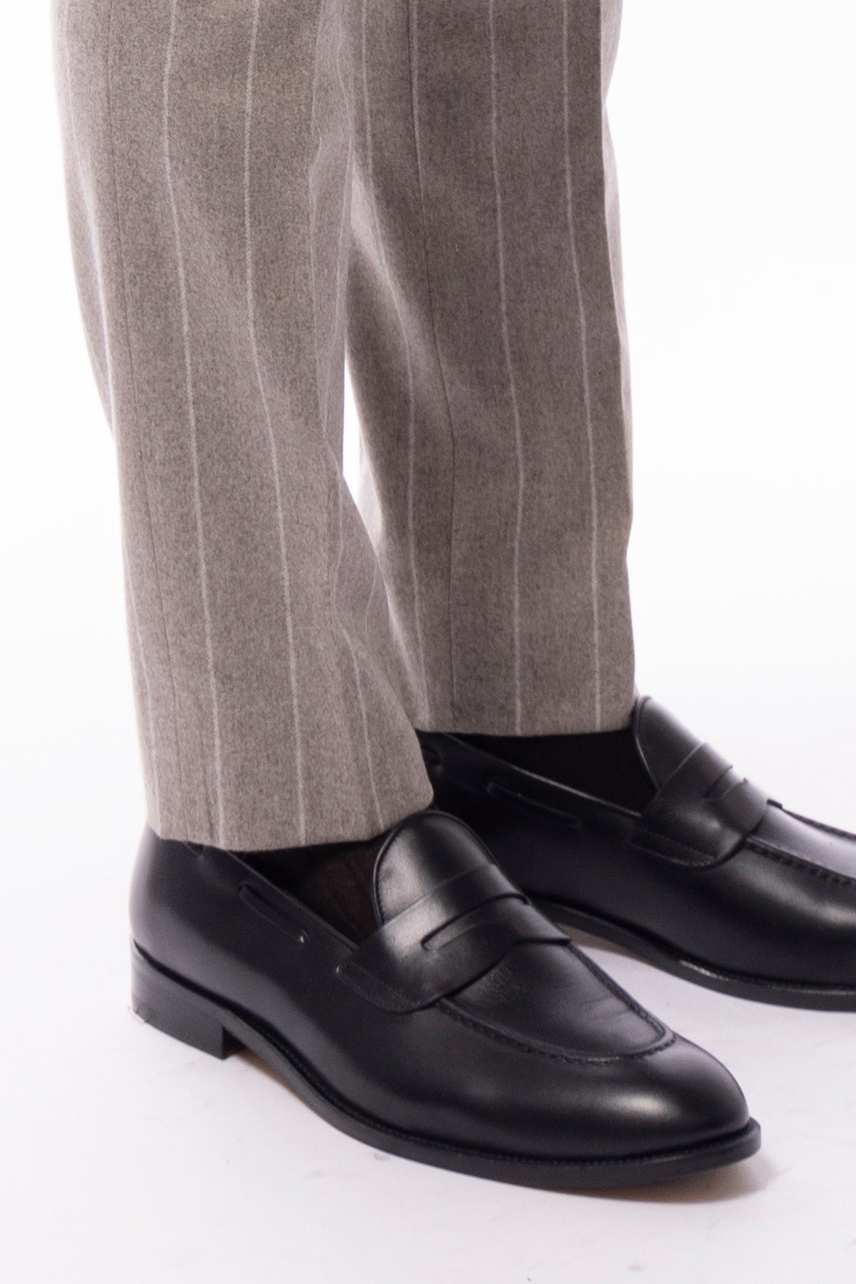 Pantalone uomo gessato tortora in lana 100% Vitale Barberis Canonico tasca america orlo a mano