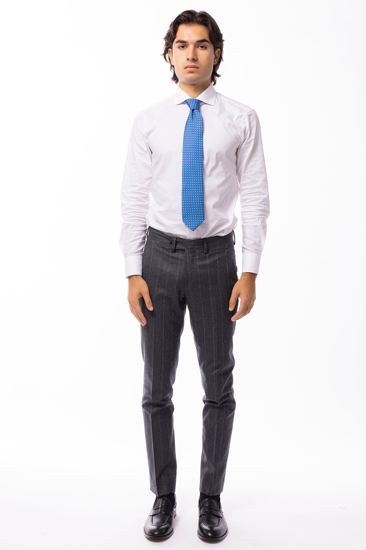 Pantalone uomo gessato grigio in lana 100% Vitale Barberis Canonico tasca america orlo a mano