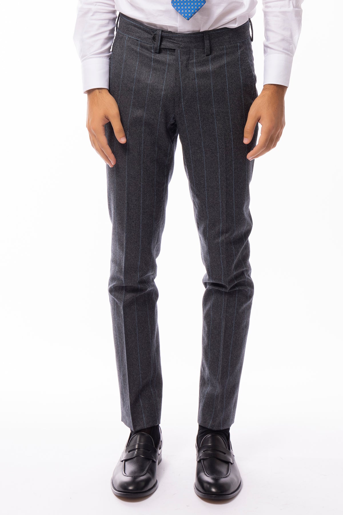 Pantalone uomo gessato grigio in lana 100% Vitale Barberis Canonico tasca america orlo a mano