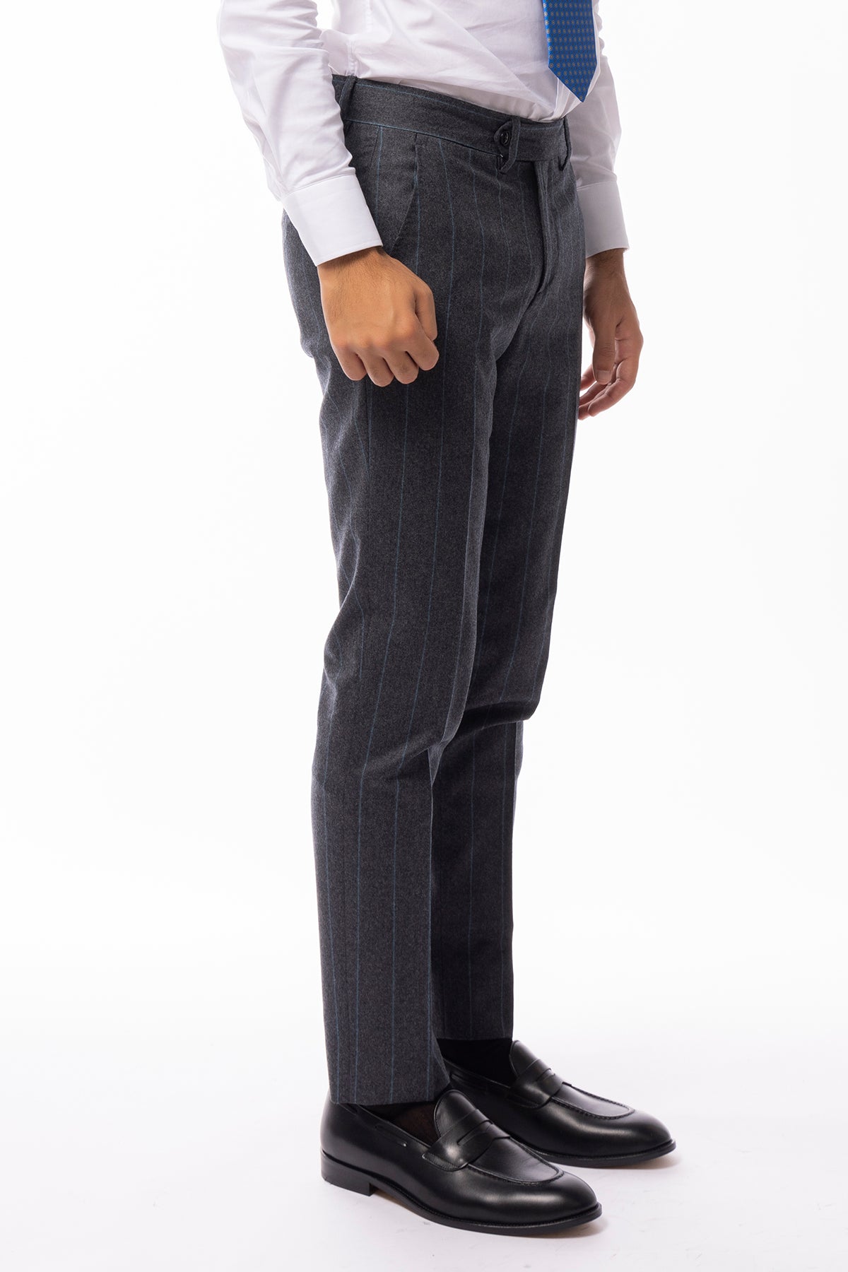 Pantalone uomo gessato grigio in lana 100% Vitale Barberis Canonico tasca america orlo a mano