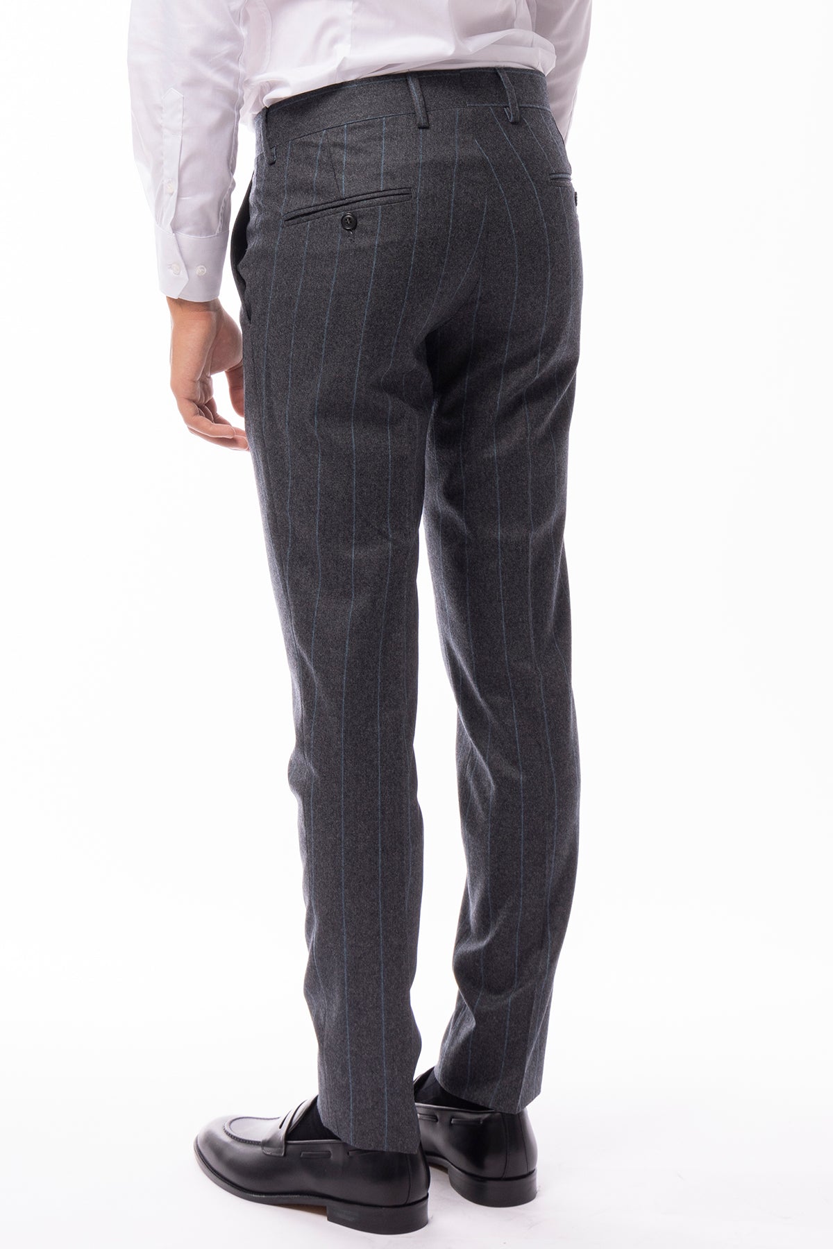 Pantalone uomo gessato grigio in lana 100% Vitale Barberis Canonico tasca america orlo a mano