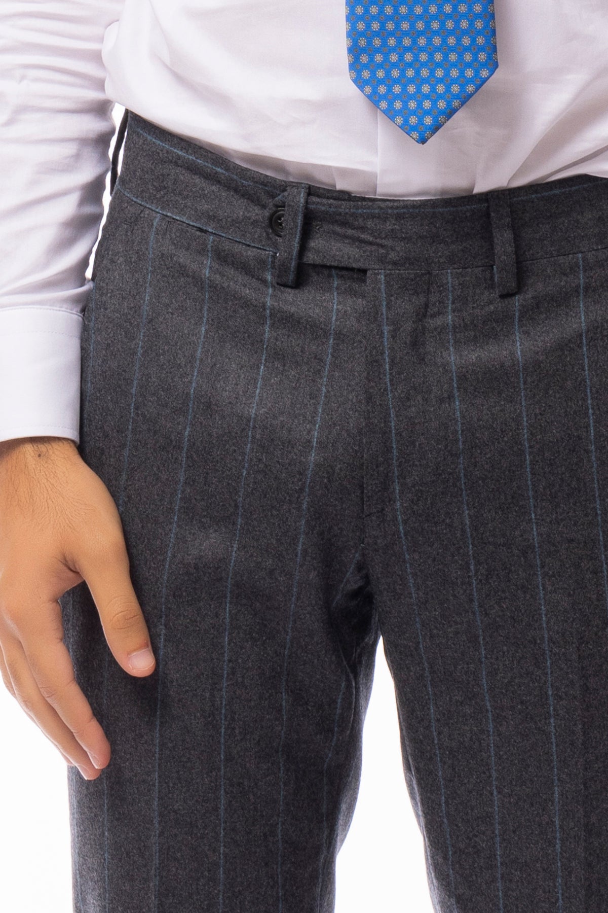 Pantalone uomo gessato grigio in lana 100% Vitale Barberis Canonico tasca america orlo a mano