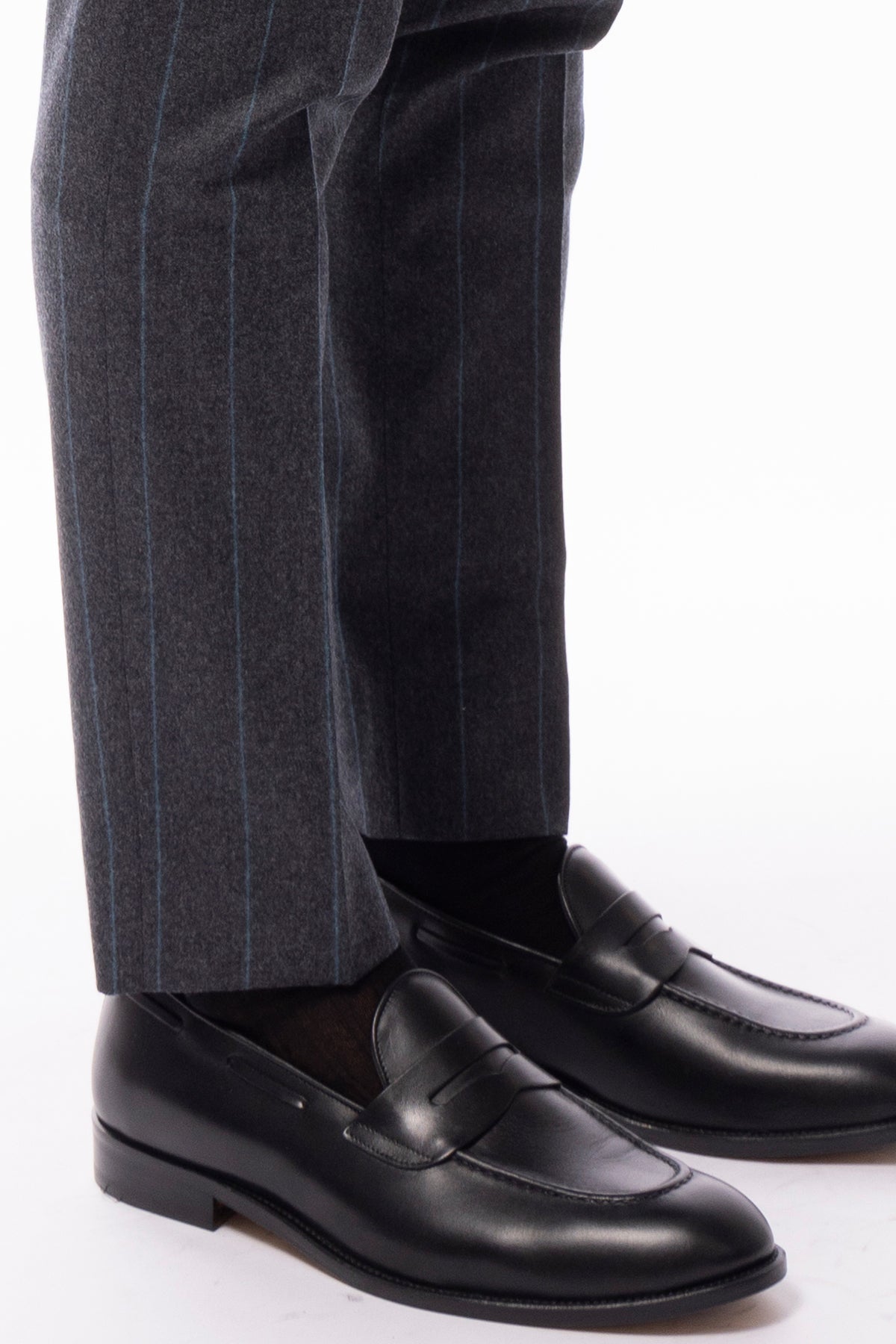 Pantalone uomo gessato grigio in lana 100% Vitale Barberis Canonico tasca america orlo a mano