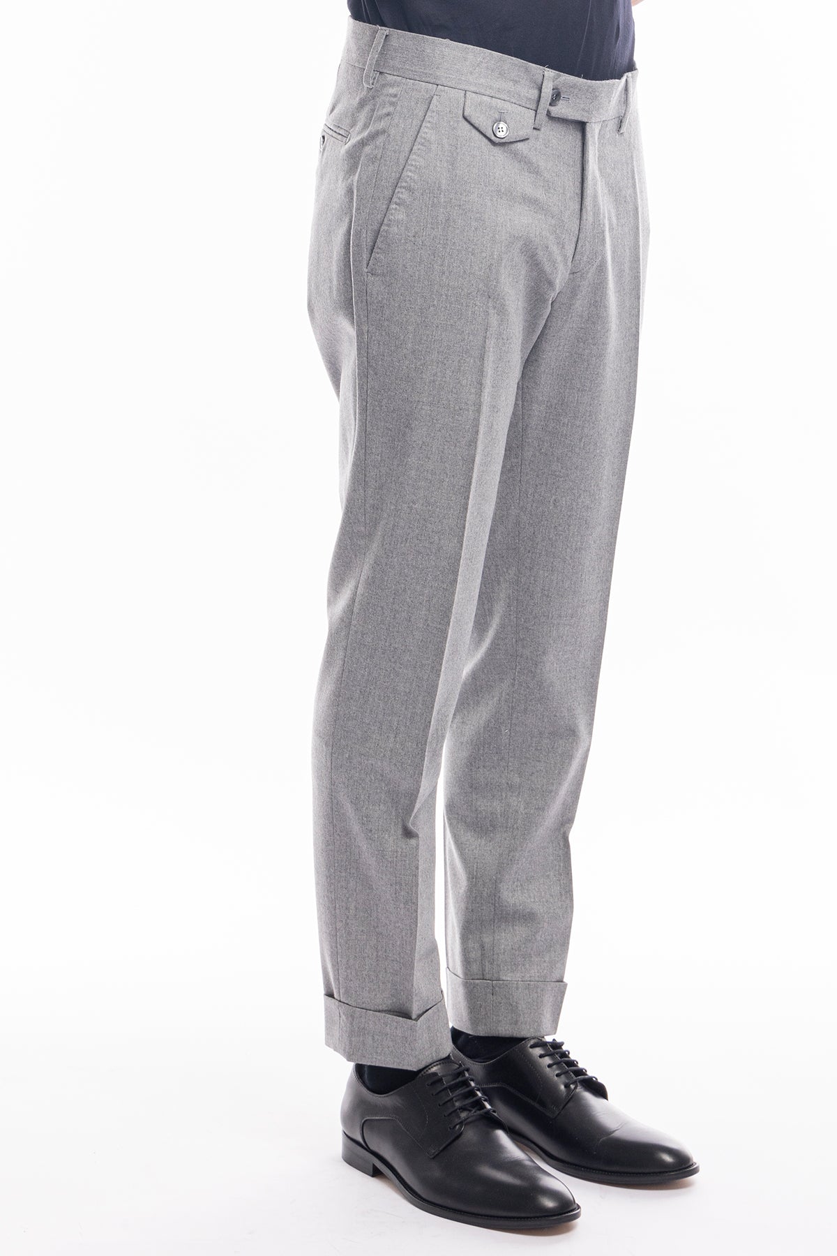 Pantalone uomo grigio chiaro in lana 100% Vitale Barberis Canonico tasca america risvolto 5cm