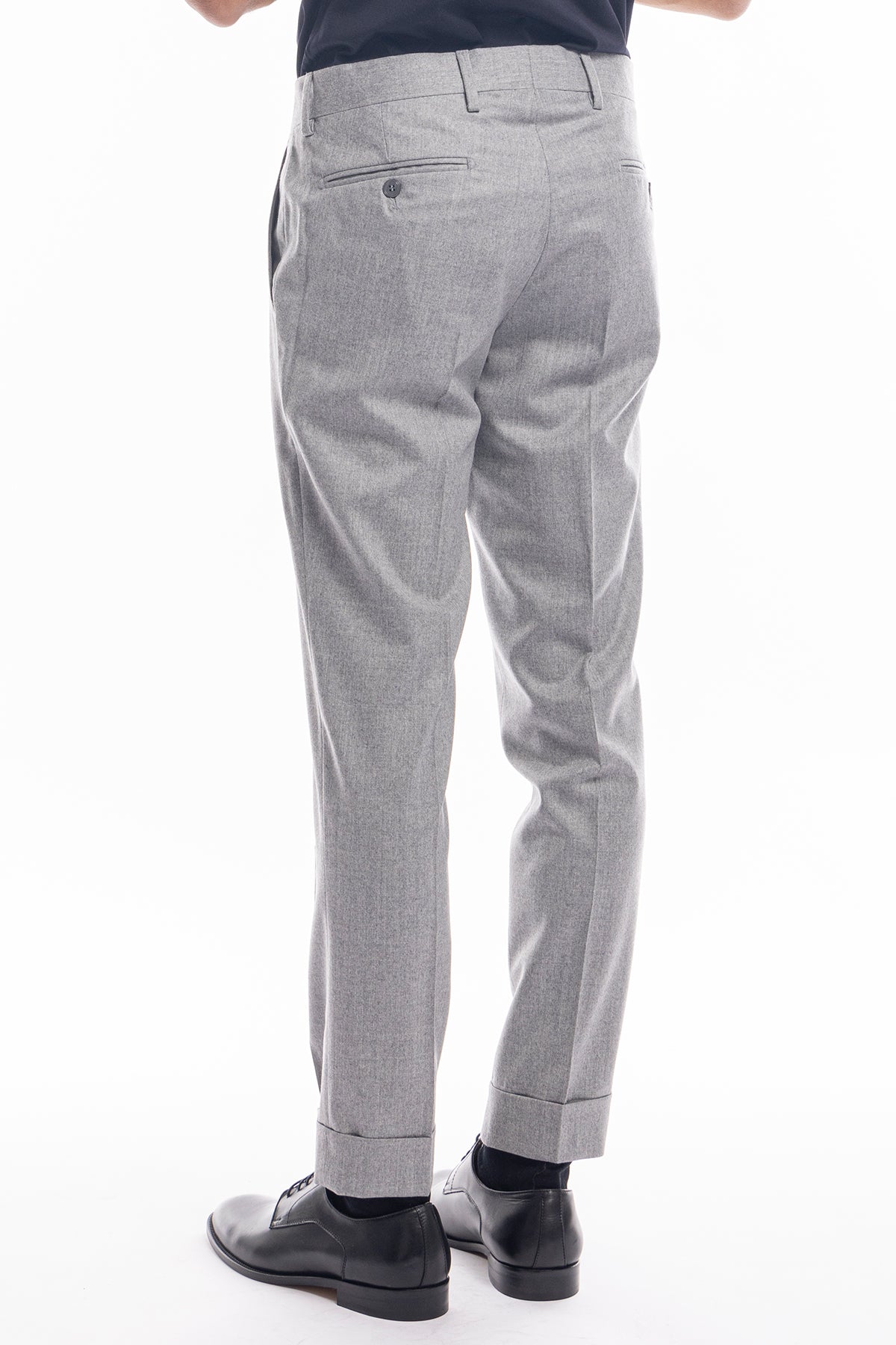 Pantalone uomo grigio chiaro in lana 100% Vitale Barberis Canonico tasca america risvolto 5cm