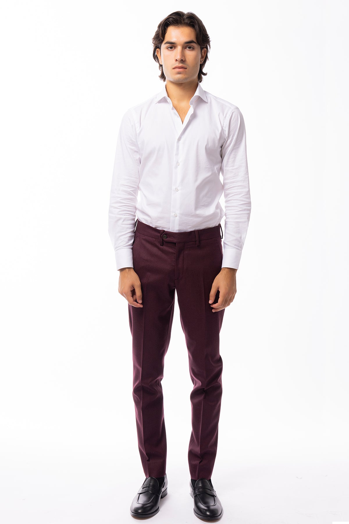Pantalone uomo bordeaux in lana Holland & Sherry tasca america orlo a mano