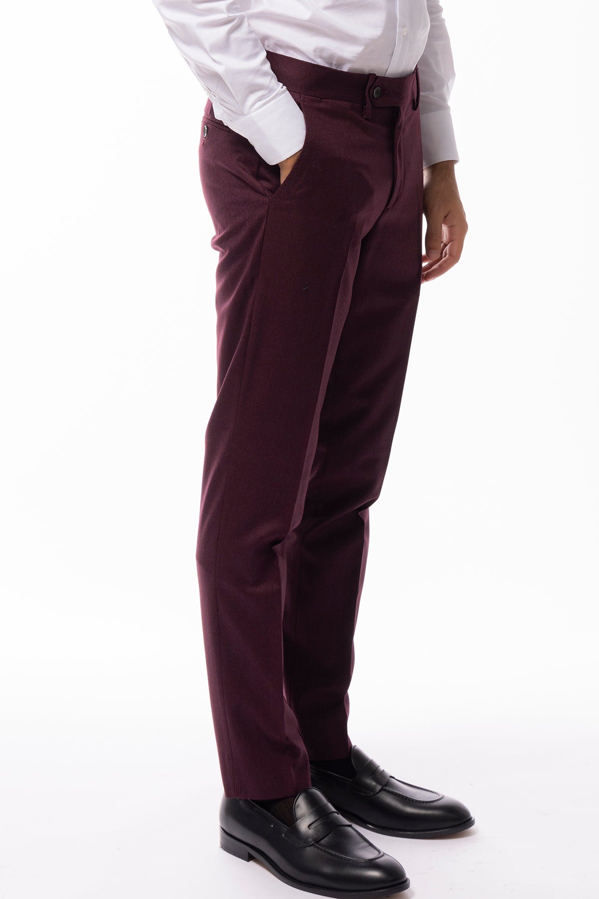 Pantalone uomo bordeaux in lana Holland & Sherry tasca america orlo a mano