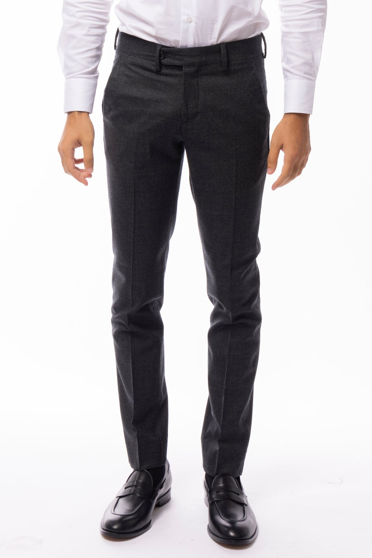 Pantalone uomo fantasia galles grigio in lana Holland & Sherry tasca america orlo a mano