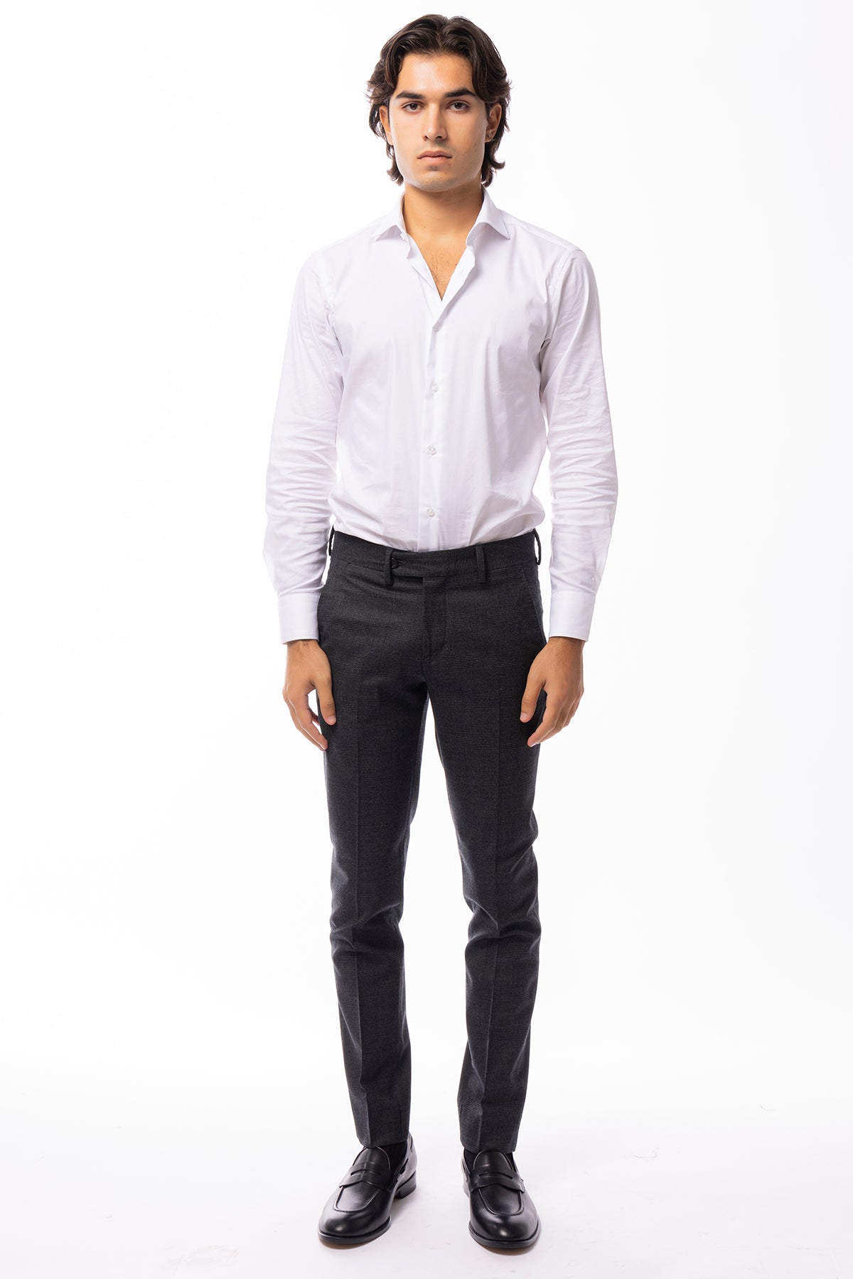 Pantalone uomo fantasia galles grigio in lana Holland & Sherry tasca america orlo a mano