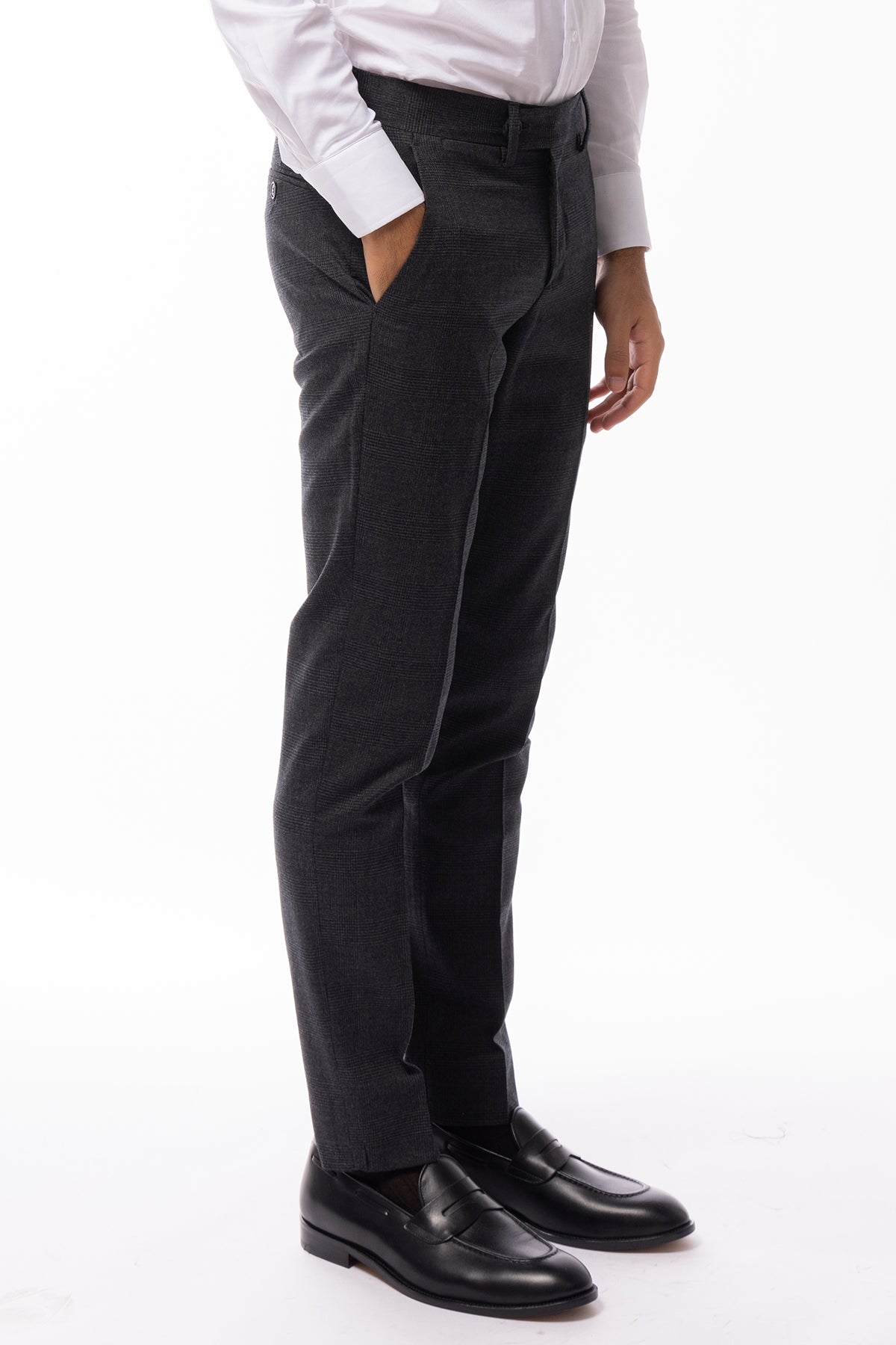Pantalone uomo fantasia galles grigio in lana Holland & Sherry tasca america orlo a mano