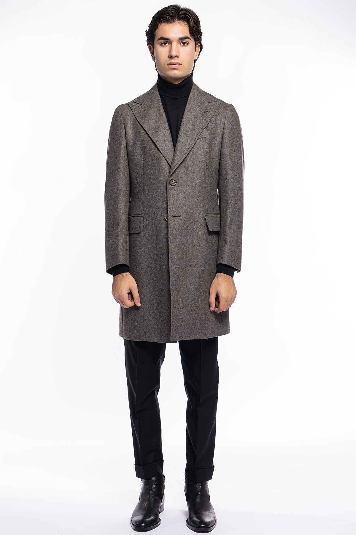 Cappotto uomo grigio monopetto in lana Vitale Barberis Canonico rever largo