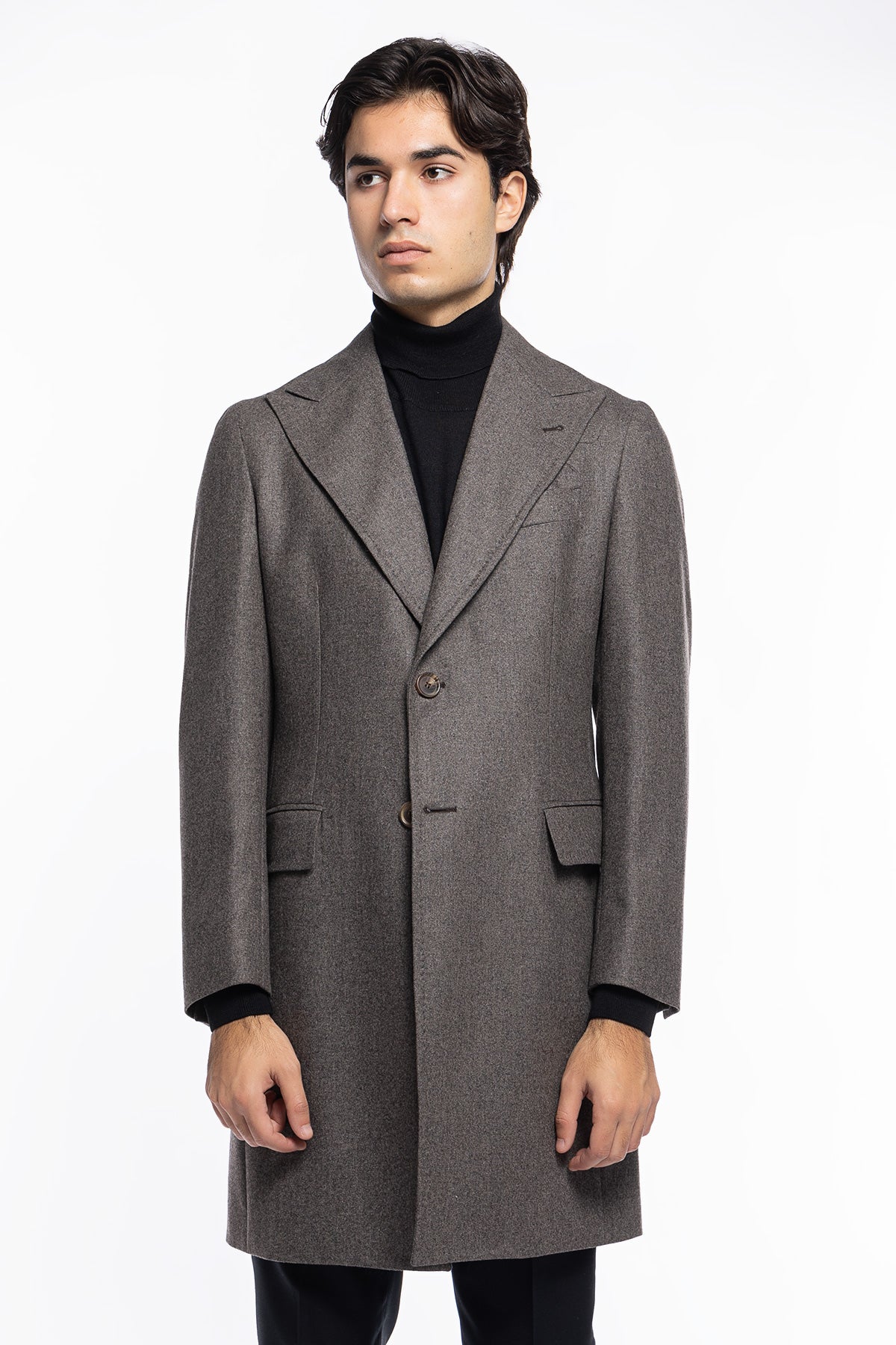 Cappotto uomo grigio monopetto in lana Vitale Barberis Canonico rever largo
