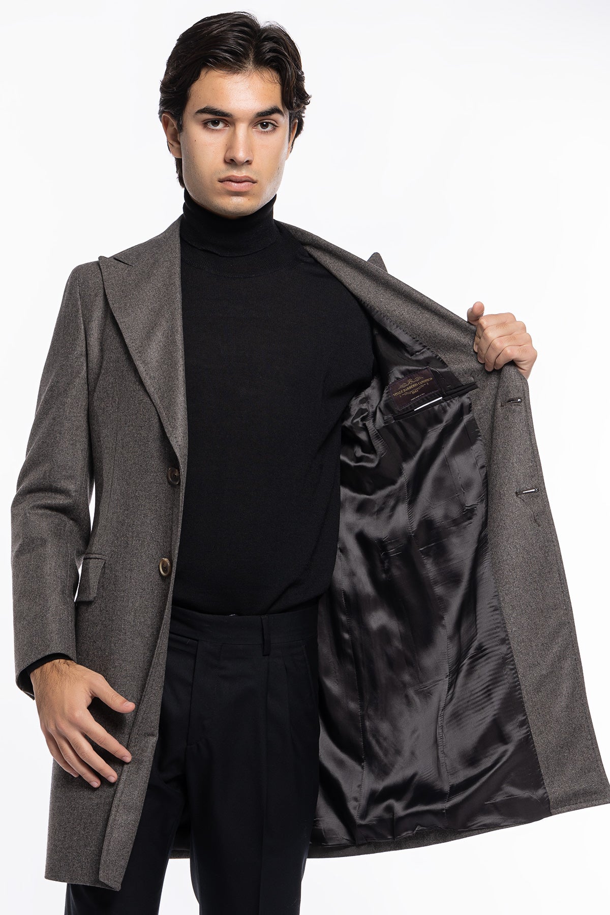 Cappotto uomo grigio monopetto in lana Vitale Barberis Canonico rever largo