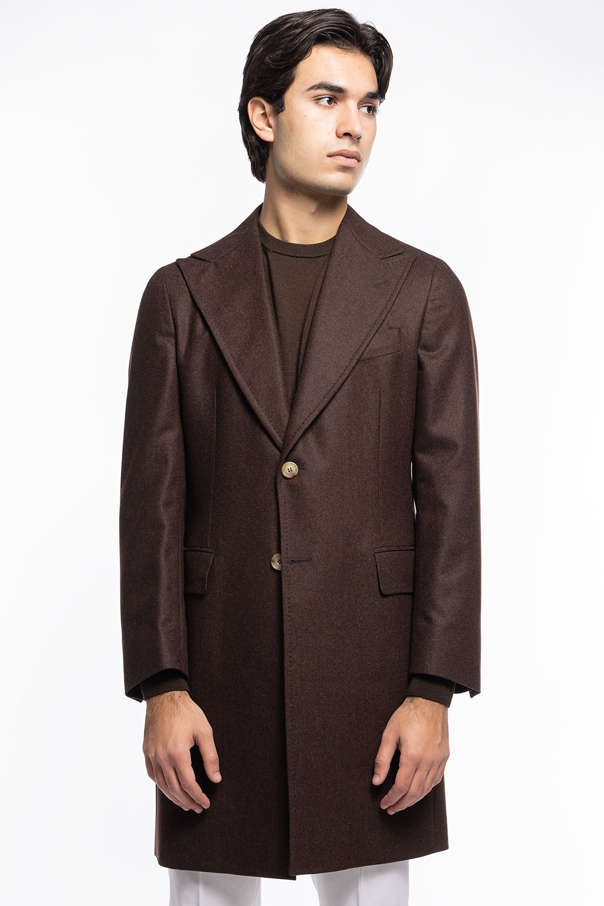 Cappotto uomo marrone monopetto in lana Vitale Barberis Canonico rever largo