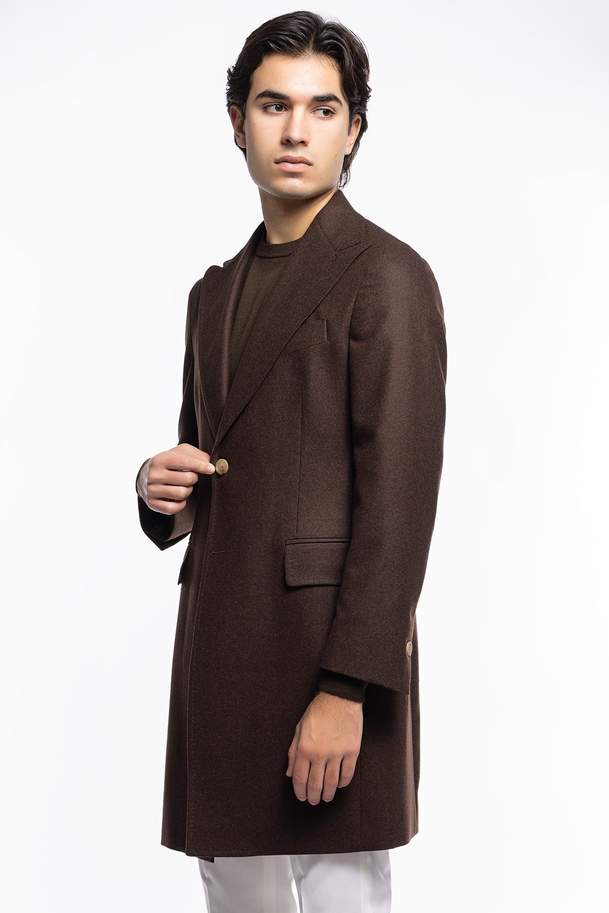 Cappotto uomo marrone monopetto in lana Vitale Barberis Canonico rever largo