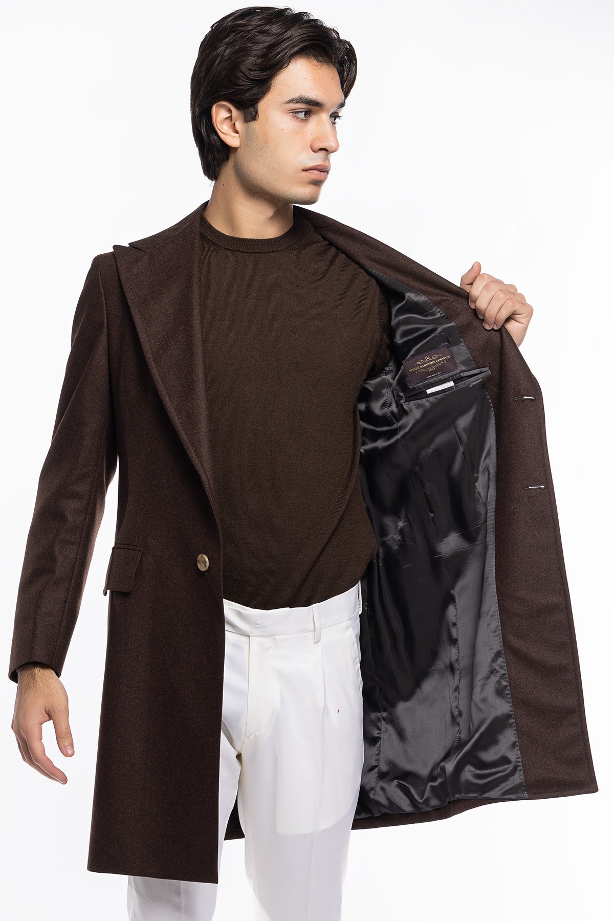 Cappotto uomo marrone monopetto in lana Vitale Barberis Canonico rever largo