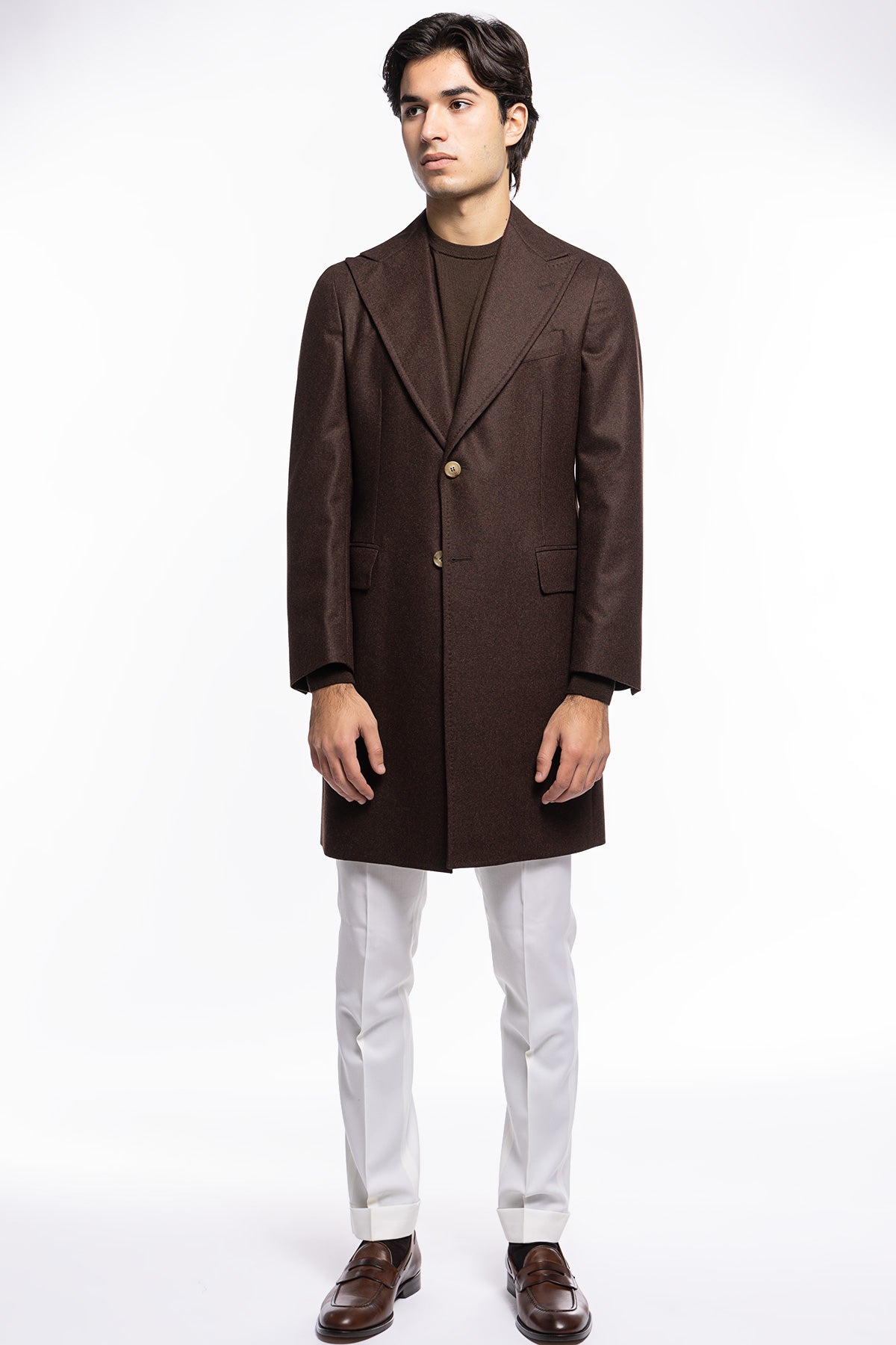Cappotto uomo marrone monopetto in lana Vitale Barberis Canonico rever largo