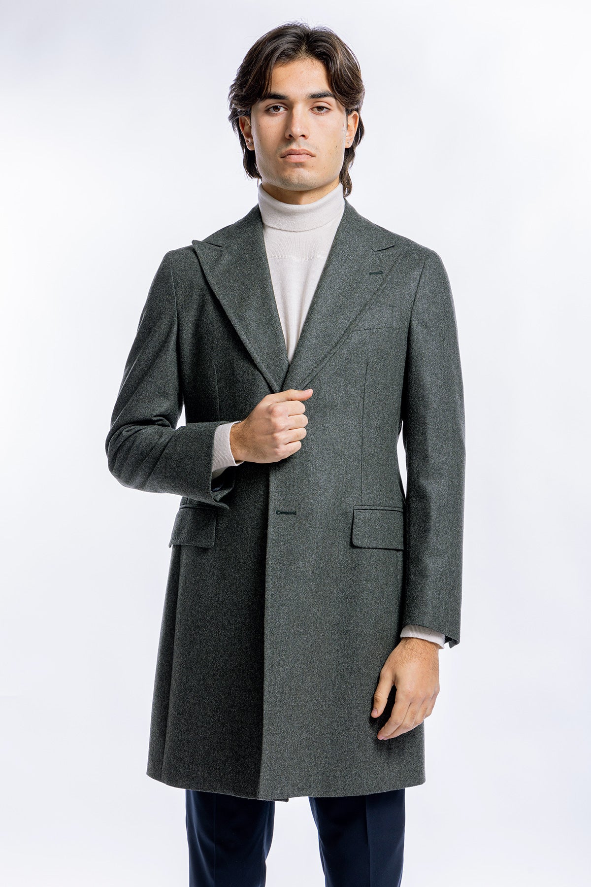 Cappotto uomo verde monopetto in lana Vitale Barberis Canonico rever largo