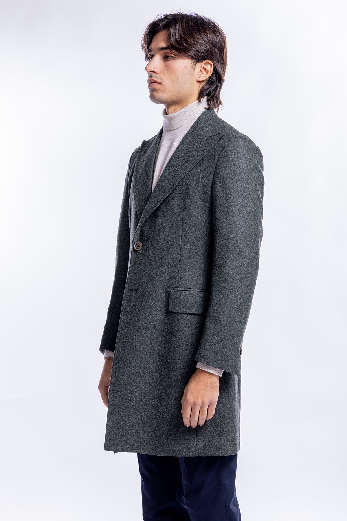 Cappotto uomo verde monopetto in lana Vitale Barberis Canonico rever largo